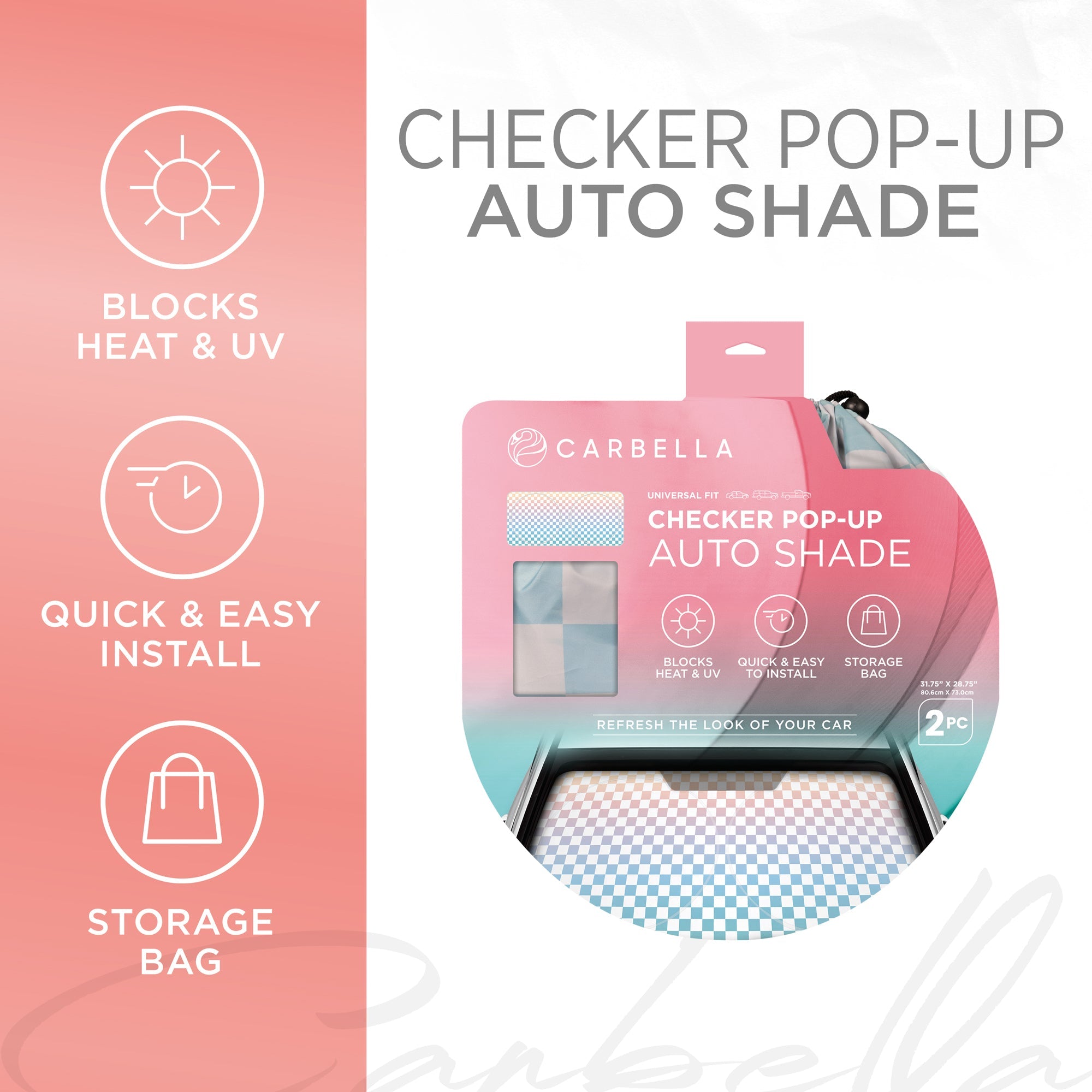 BDK Checker Gradient Car Window Sun Shade Auto Shade for Windshield Visor, Block UV Reflect Heat to Keep Your Car SUV Truck Cool Jumbo 64"x32"
