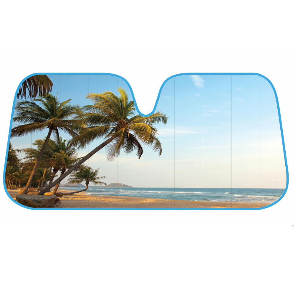 BDK Palm Tree Tropical Island Sunset Front Windshield Sun Shade - Accordion Folding Auto Sunshade for Car Truck SUV - Blocks UV Rays Sun Visor Protector - Keeps Your Vehicle Cool - 58 x 27 Inch