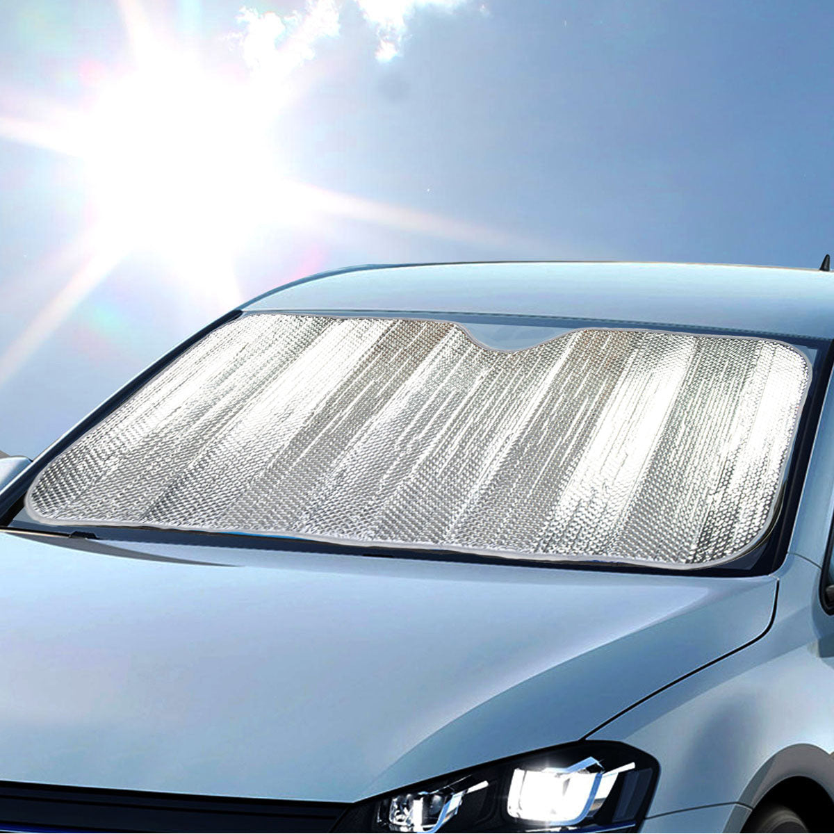 BDK Universal Windshield Car Sun Shades - Foldable Heat & UV Ray Protection - Sunshade to Keep Your Vehicle Cool and Damage Free, Easy to Use, Fits Windshields of Various Sizes - 58 x 24 in