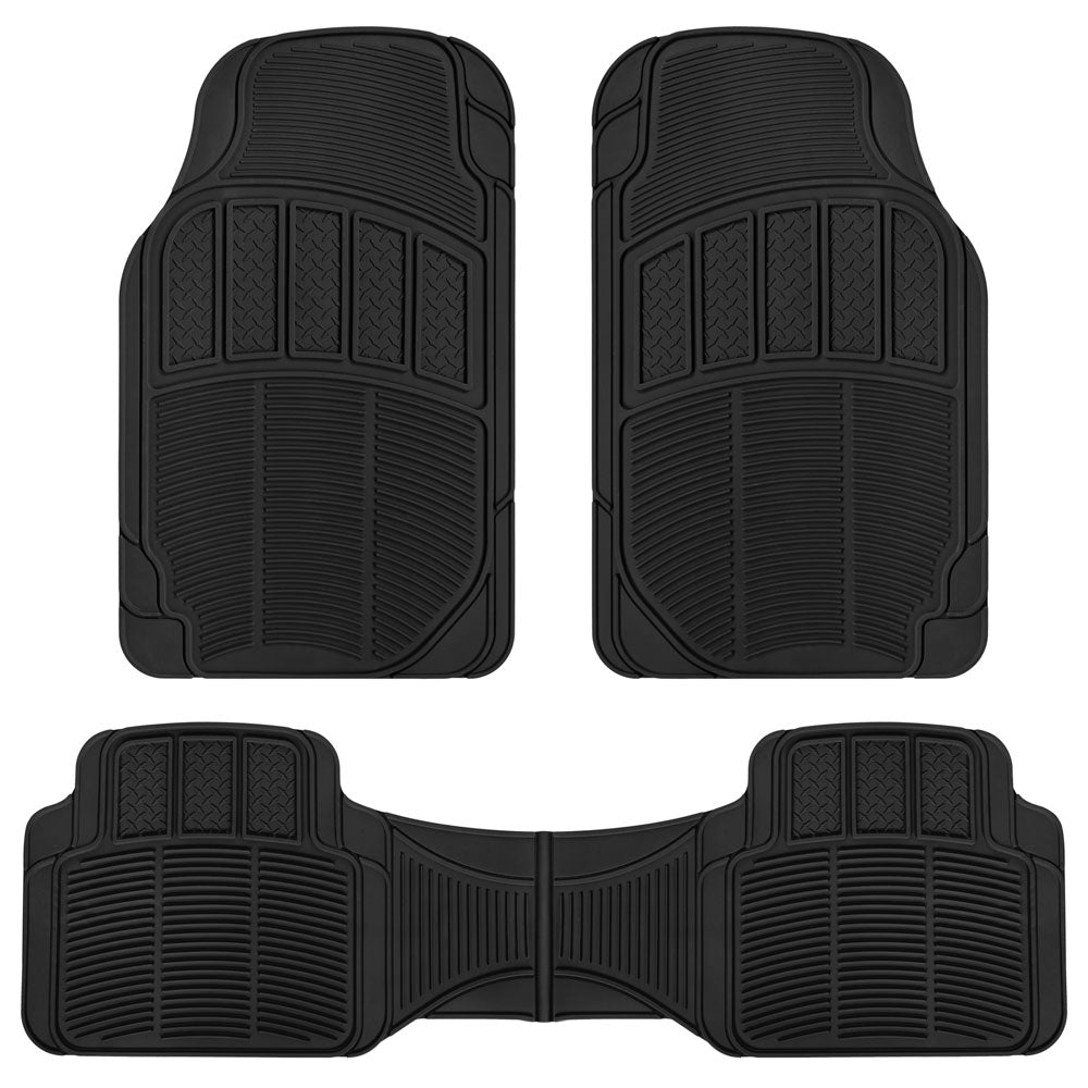 Beige Heavy Duty Front & Rear Rubber Floor Mats Universal Liners for Car SUV Van & Truck, All Weather Protection with Anti-Slip Nibs, Fit Contours of Most Vehicles - Black:#000000