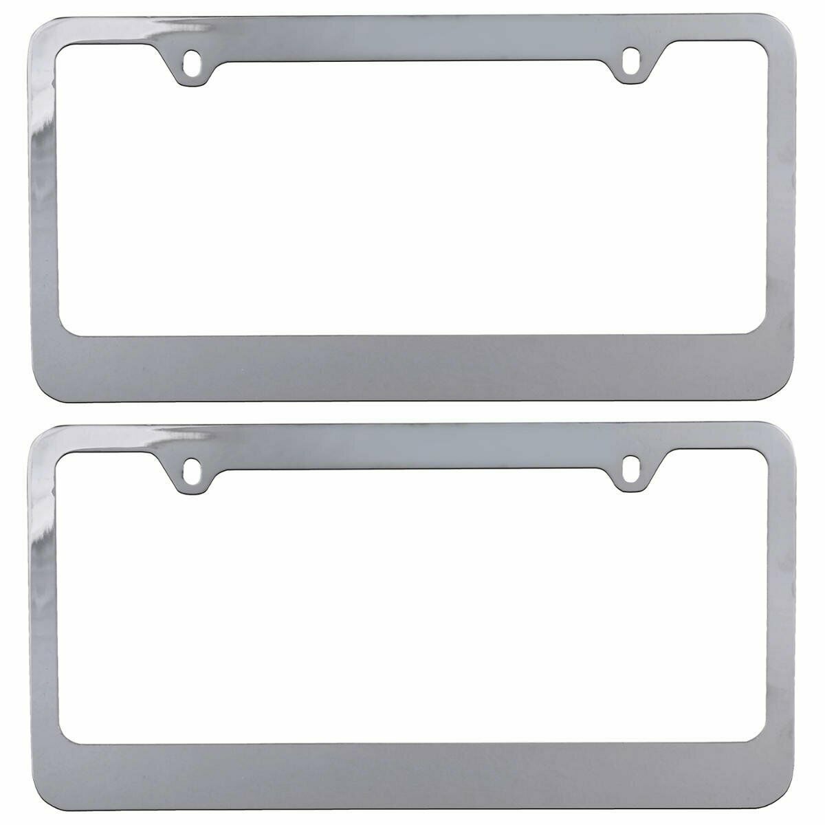Chrome Plated Rust-Proof Die-Cast Stainless Metal License Plate Frame/Holder Universal Size - Blank Metal Design (Pack of 2) - 2-Pack