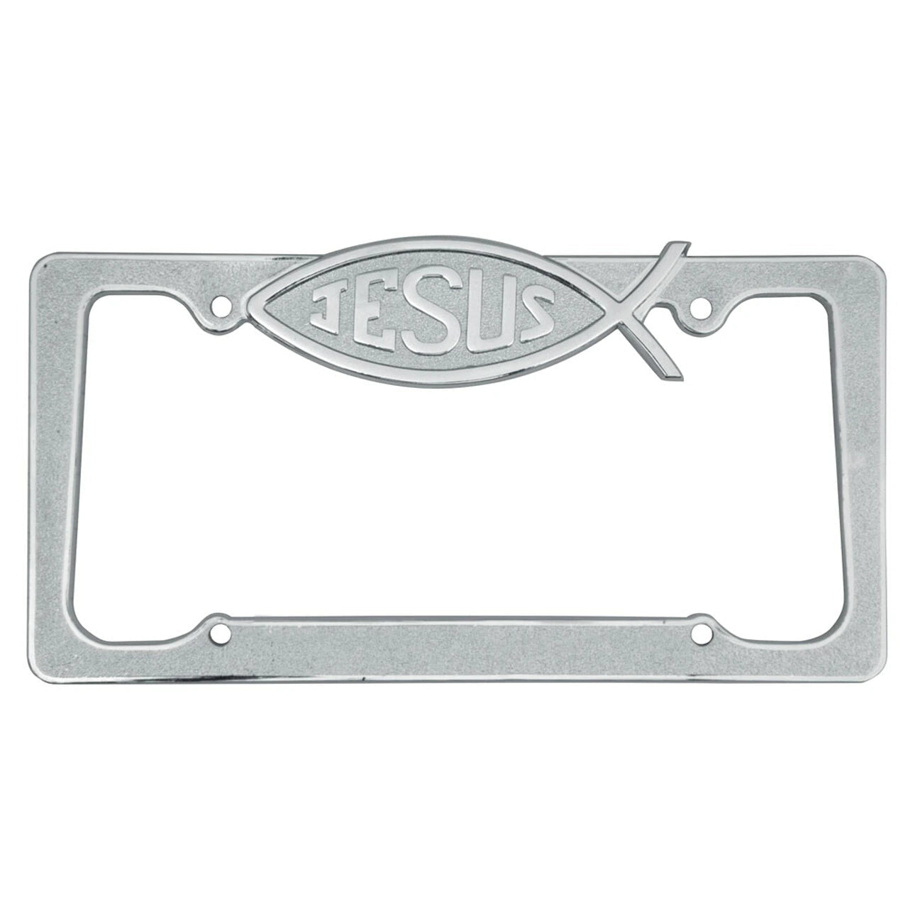 Chrome Plated Rust-Proof Die-Cast Stainless Metal License Plate Frame/Holder Universal Size - Jesus Fish (Pack of 2) - 2-Pack