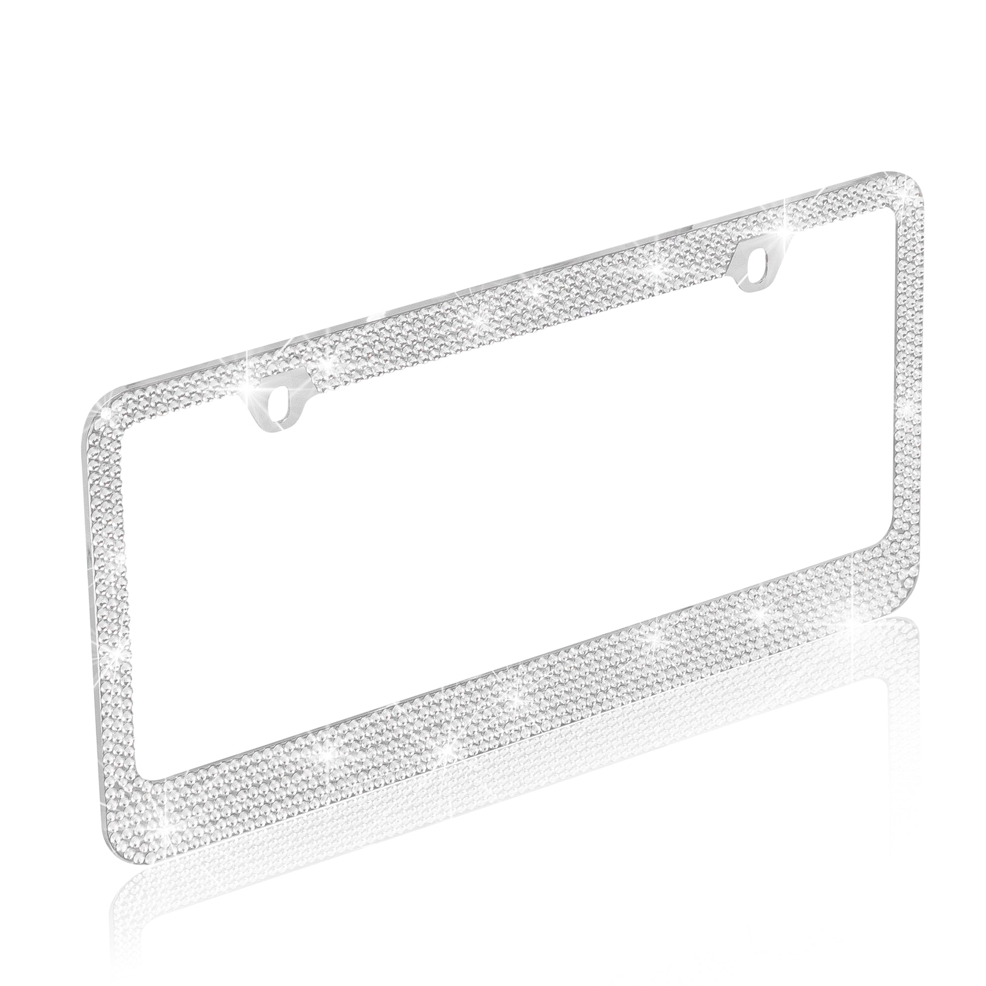 Stainless Steel Silver Sparkly Sparkling Diamond Crystal Bling Premium License Plate Frame Stainless Steel Metal Silver Rhinestone for Women Universal Size for Car Truck SUV (Pack of 2) - 2-Pack