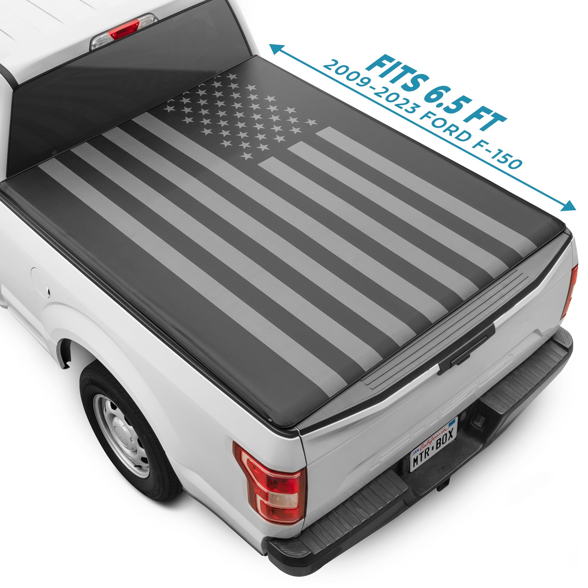 Black Flag Tonneau Cover Soft Roll-up Truck Bed Protector All Weather Retractable for Ford F-150 2009-2024 6.5 ft Bed