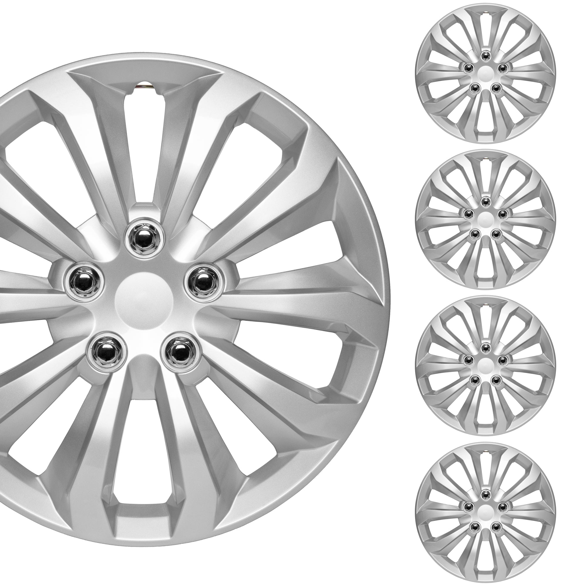 BDK Hubcaps Wheel Covers for Cars Premium Silver Hubcaps 16" Wheel Rim Cover Replacement Snap On Hubcaps for Toyota Camry Corolla Style Automotive (4-Pack)