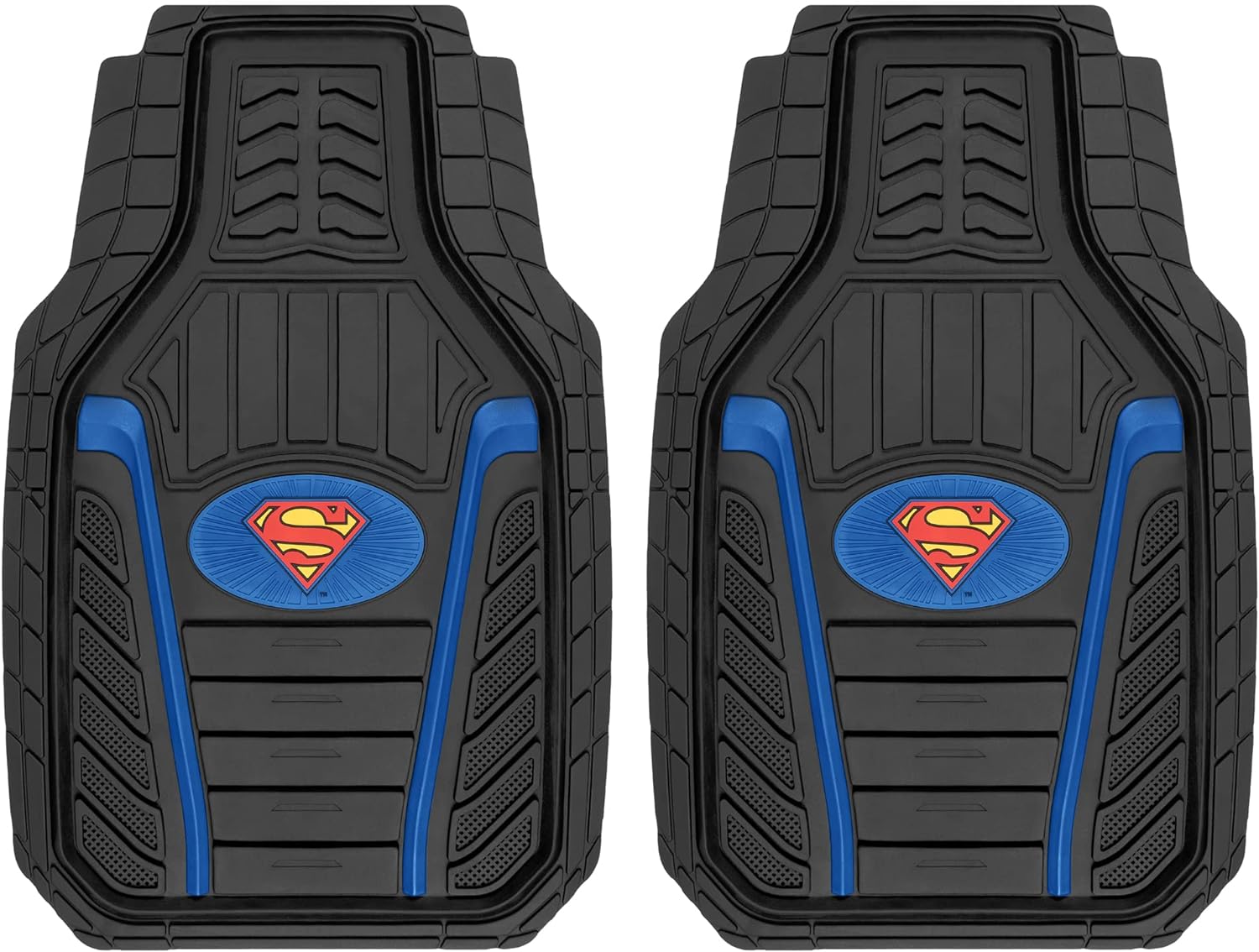 BDK Armored Super Hero Car Floor Mats - Officially Licensed DC Comics - All Weather Heavy Duty Auto Interior Liners for Car Truck Van SUV (Multiple Styles) - Armored Superman