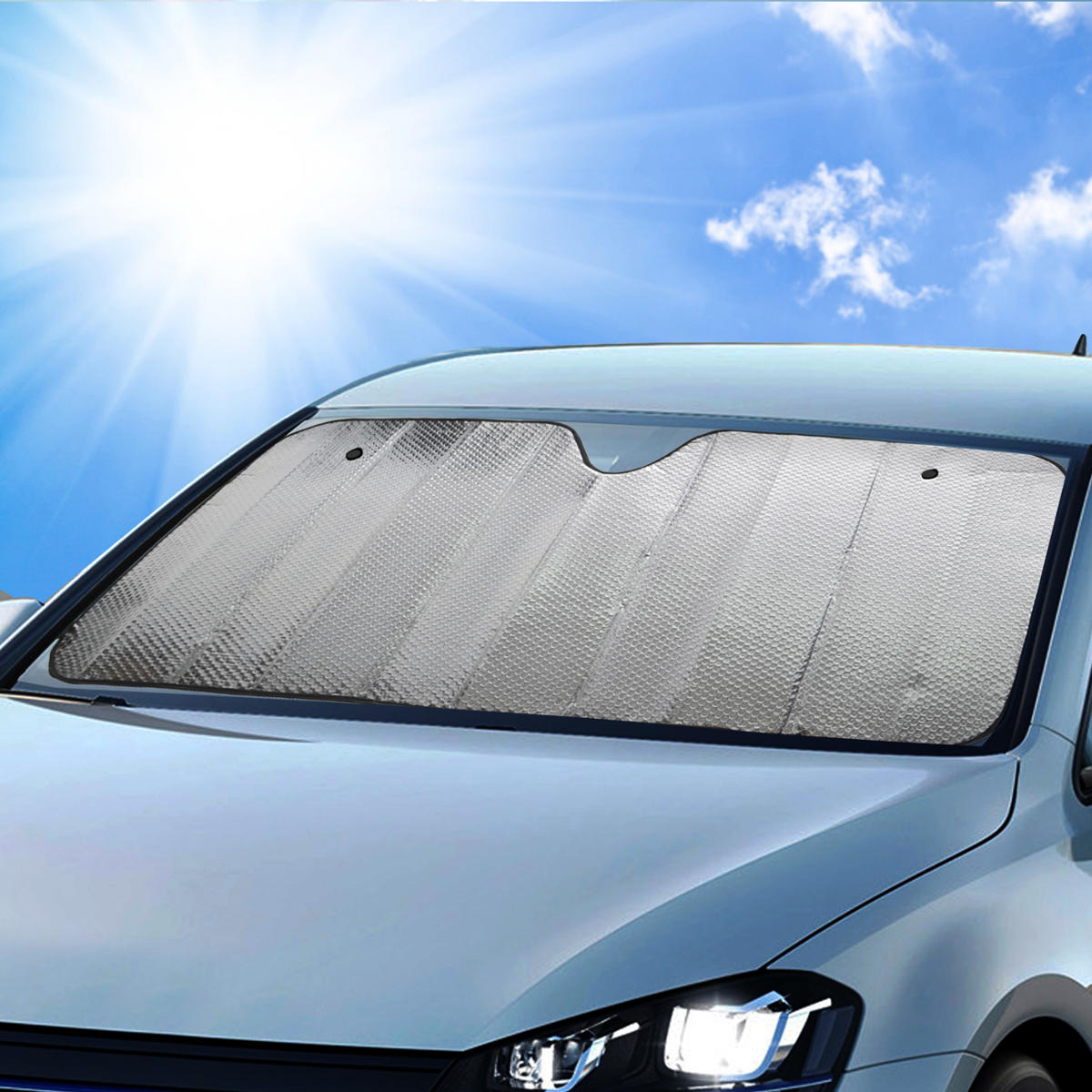 BDK Standard Chrome Double Bubble Folding Accordion Auto Windshield Sun Shade - Blocks UV Rays Sun Visor Protector, Sunshade to Keep Your Vehicle Cool and Damage Free, Easy to Use - 58 x 24 in, AS-215