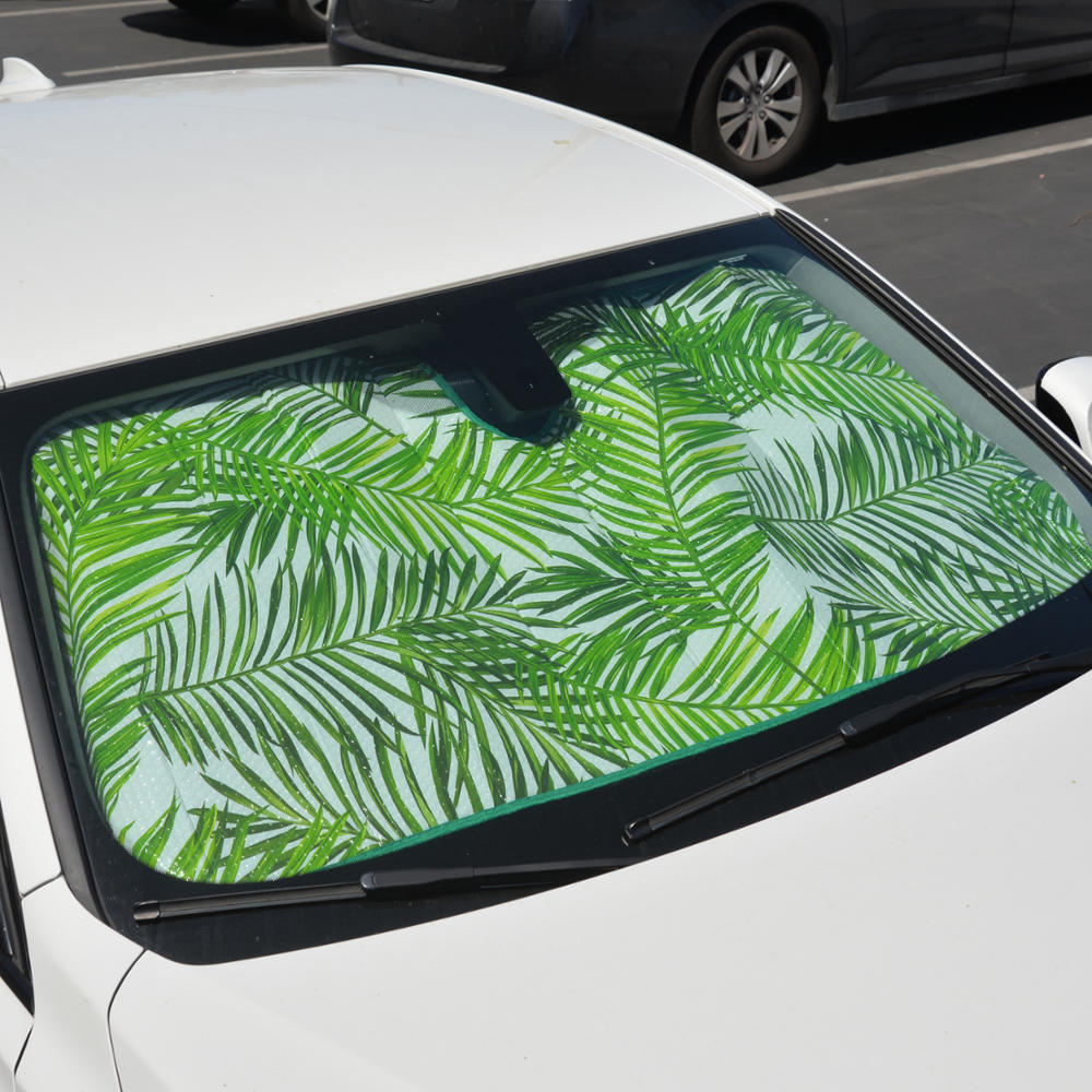 BDK Tropical Leaves Auto Windshield Sun Shade for Car SUV Truck - Balmy Fern - Double Bubble Foil Jumbo Folding Accordion - AS-768