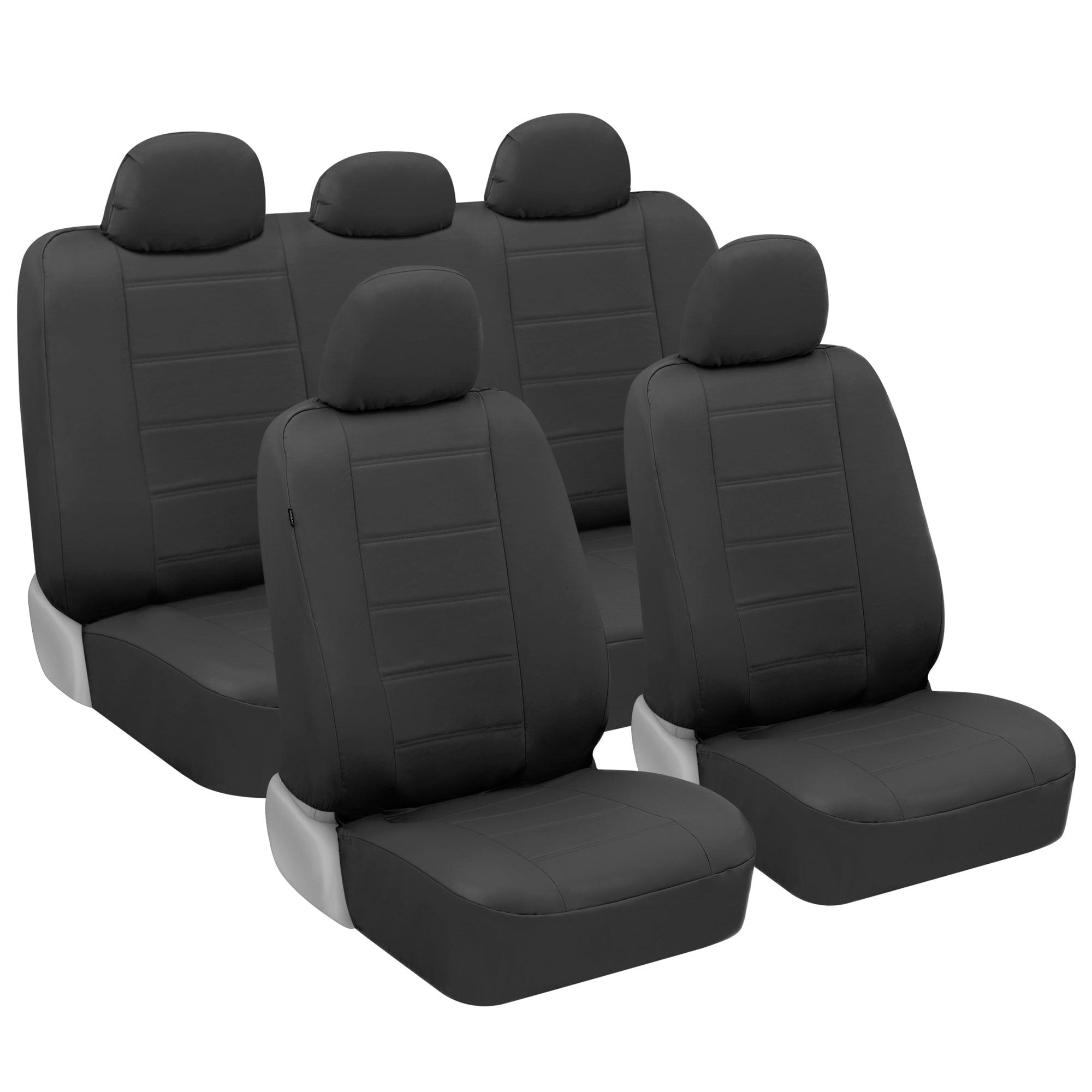 carXS Black Leather Car Seat Covers Full Set, 9-Piece Faux Leather Seat Covers for Cars, Includes Front Seat Covers and Back Car Seat Cover, Automotive Seat Covers for Trucks SUV