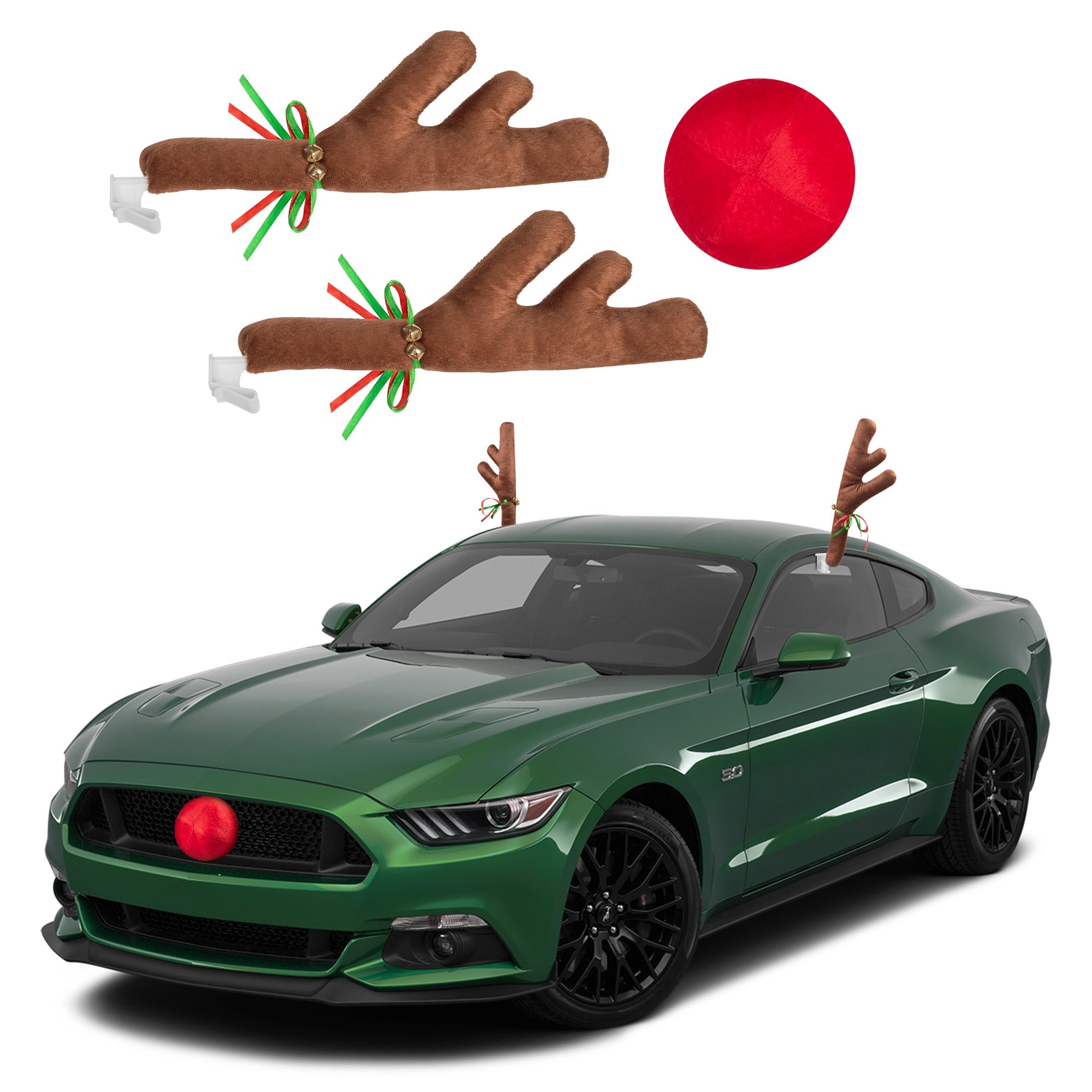 Carbella Car Christmas Reindeer Antlers and Nose - Xmas Decorations for Car - Window Holiday Kit for Car Truck Van SUV