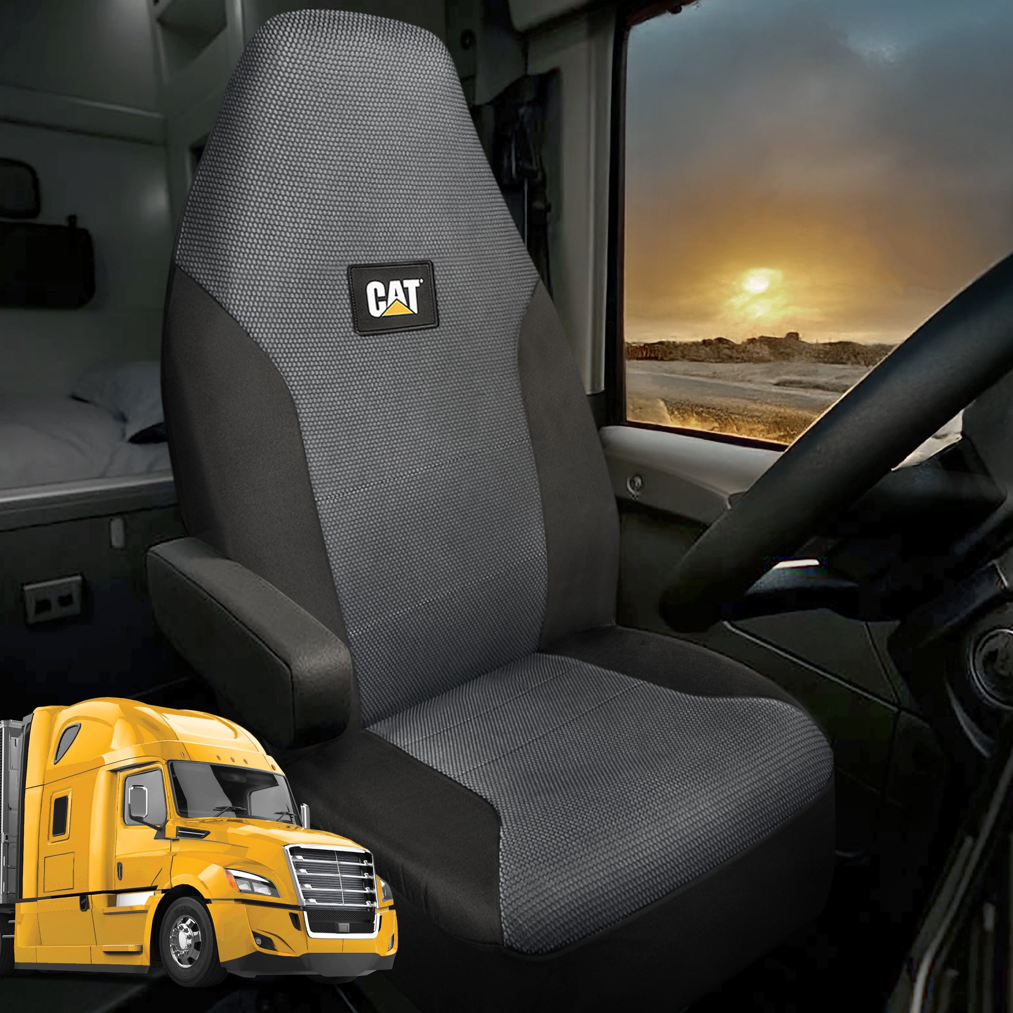 CAT™ Semi Truck Seat Covers – Heavy Duty Interior Accessories for Big Rigs, 18 Wheelers, & Semis – Breathable Mesh Universal Fit Truck Accessories for Semi Trucks – Best Accessories for Long Haul Truckers