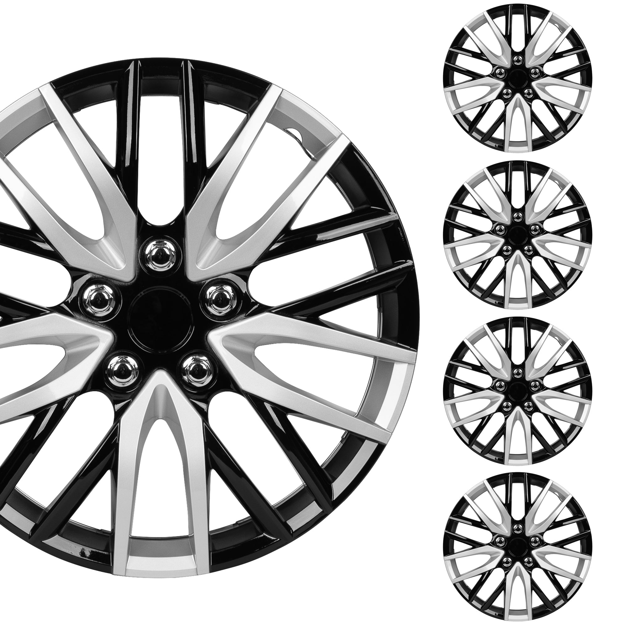 BDK (4-Pack) Premium Black/Silver Hubcaps 16" Wheel Rim Cover Hub Caps Two-Tone Style Replacement Snap On Car Truck SUV - 16 Inch Set