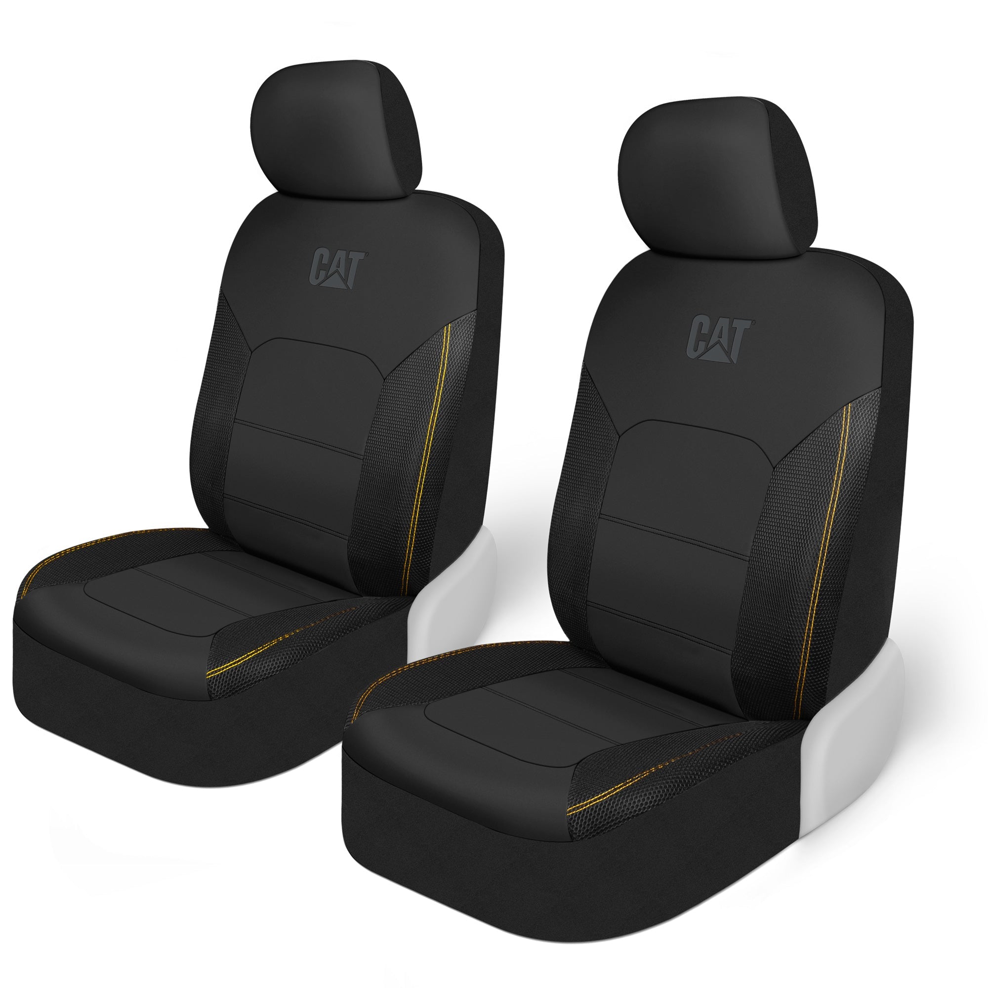 CAT 2-Pack FlexHybrid PU Leather Mesh Breathable Front Seat Covers - Black