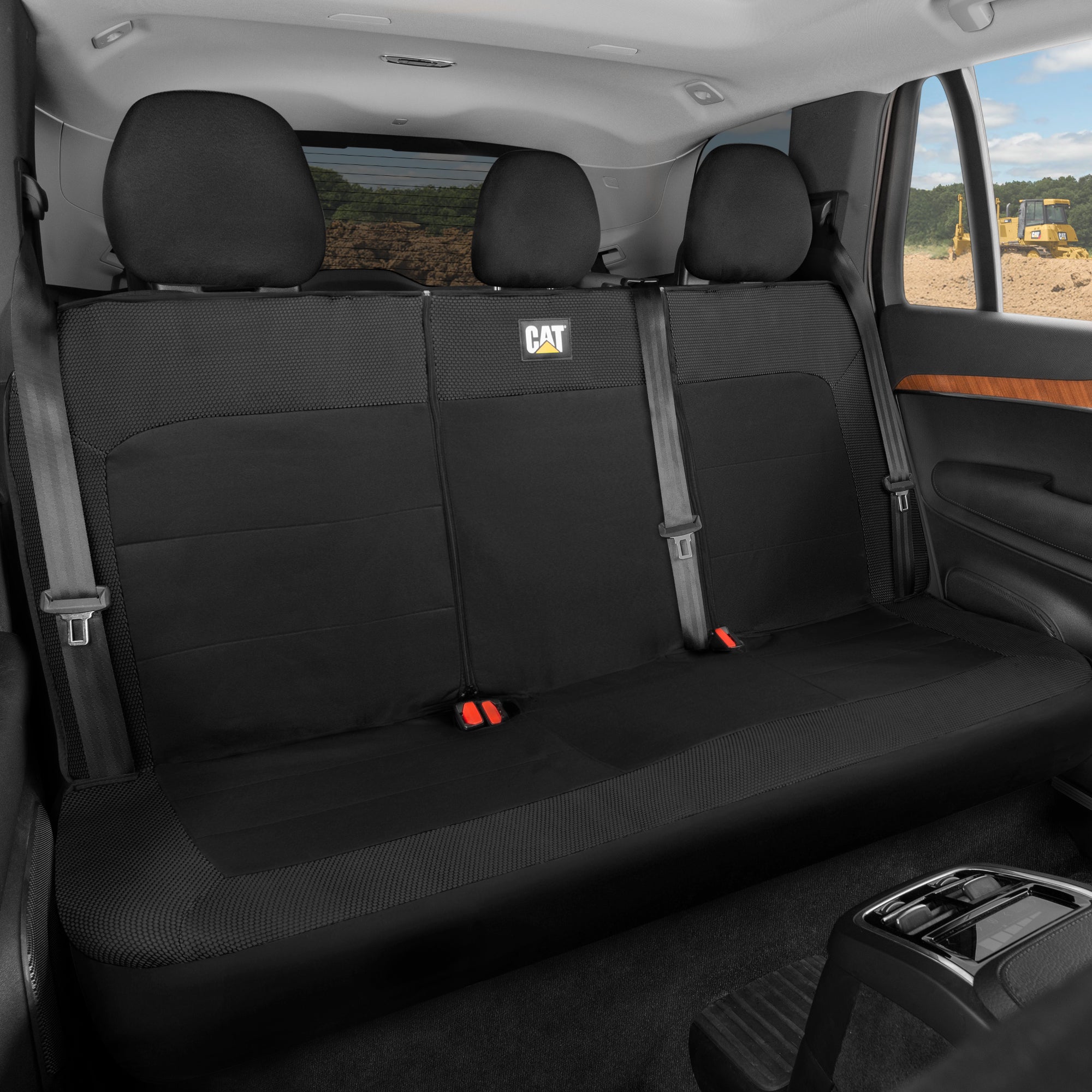 Cat Flexfit Black Rear Seat Cover for Car – Durable Canvas & Mesh Design 60/40 Split Bench Protector for Cars, Trucks & SUVs – Back Seat Cover for Rear Bench – Interior Car Accessory