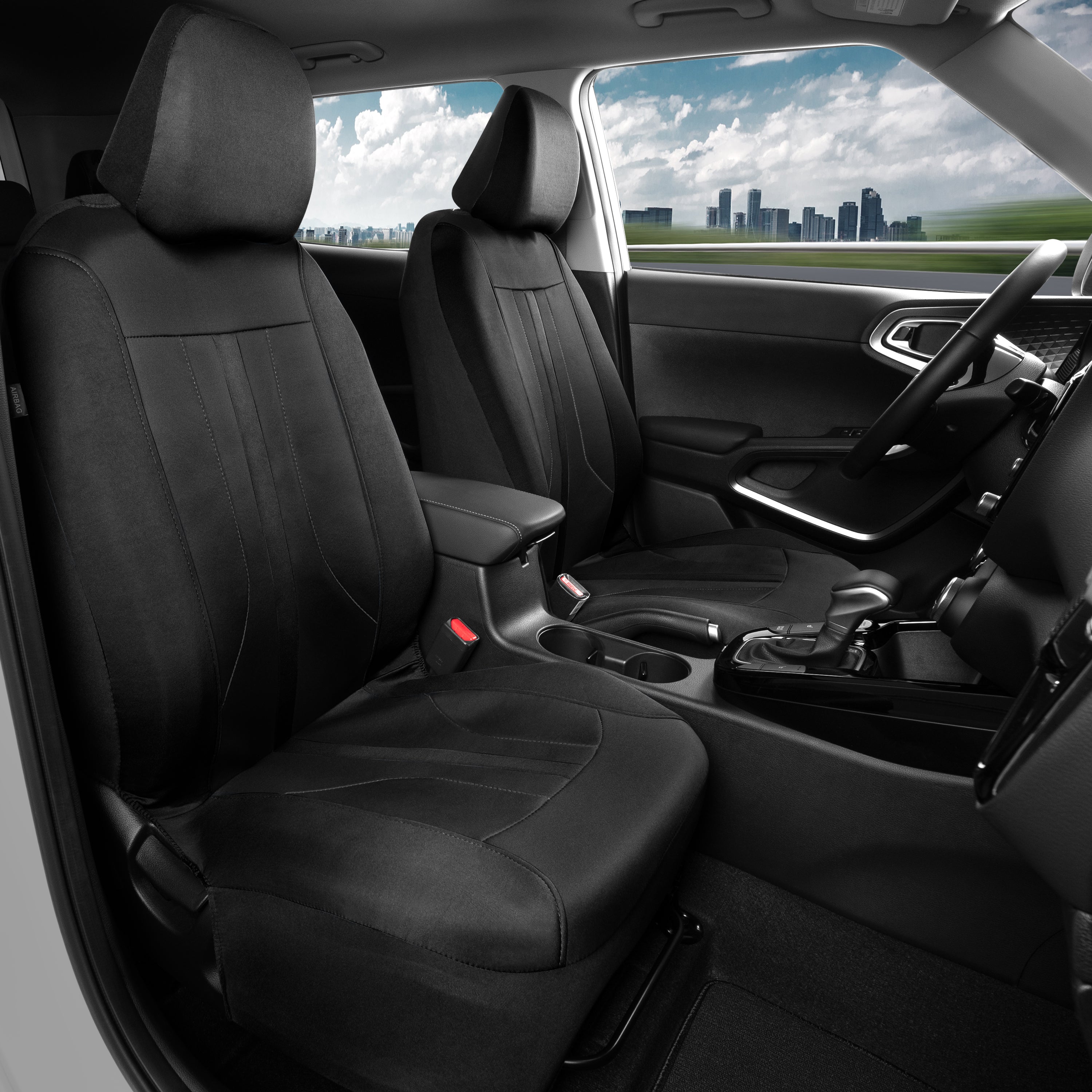 Motor Trend Black Cloth Car Seat Covers for Front Seats – Premium Automotive Bucket Seat Covers, Made for Vehicles with Removable Headrests, Interior Covers for Car Truck Van SUV