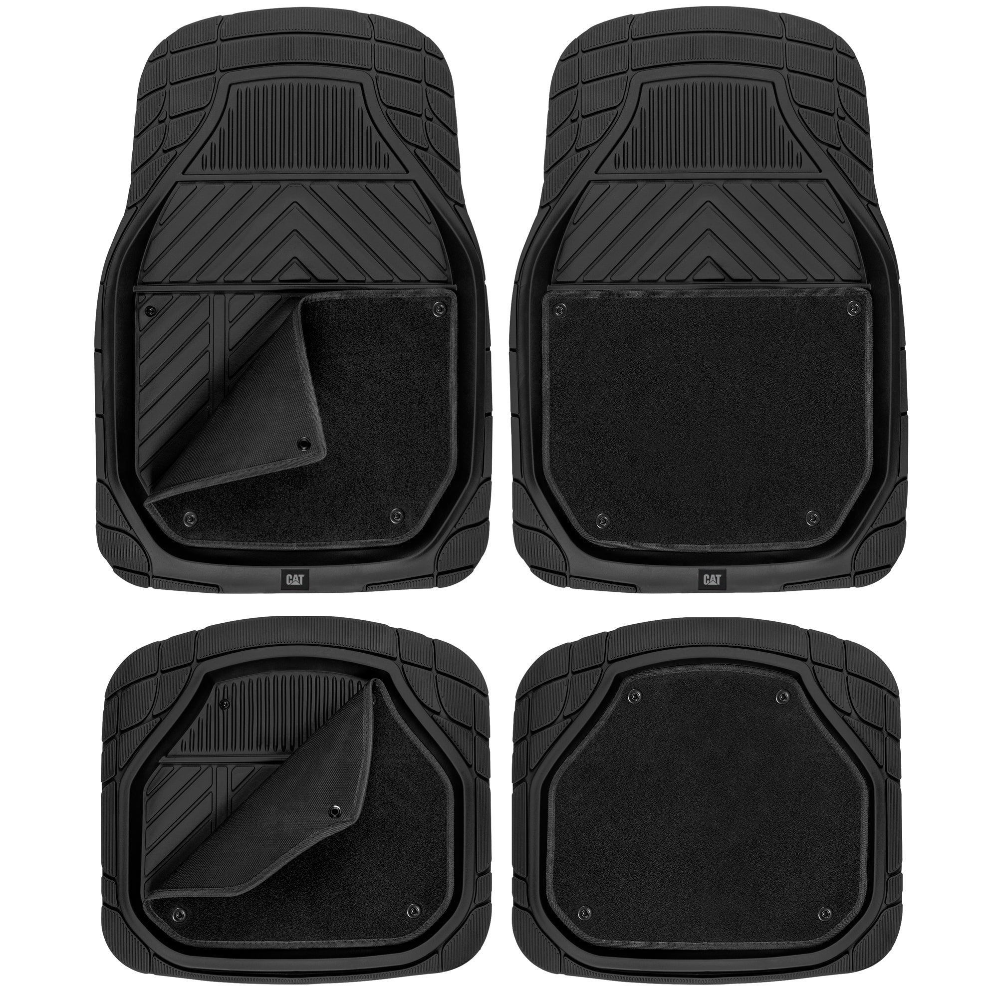 CAT 4-Piece Detachable Carpet Deep Dish Front Floor Mats and Rear Floor Mats - Heavy Duty, All Weather, Trim to Fit