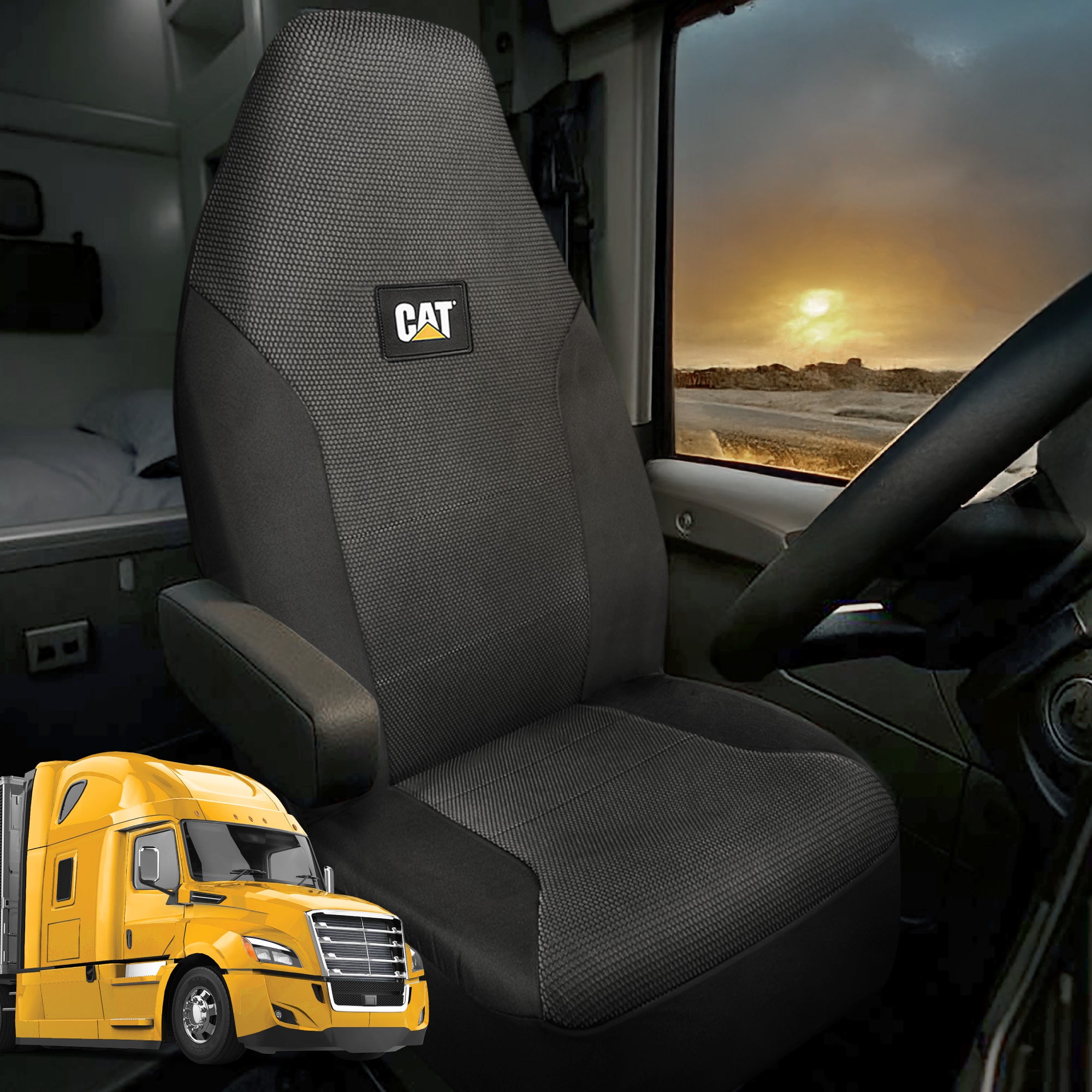 CAT™ Semi Truck Seat Covers – Heavy Duty Interior Accessories for Big Rigs, 18 Wheelers, & Semis – Breathable Mesh Universal Fit Truck Accessories for Semi Trucks – Best Accessories for Long Haul Truckers