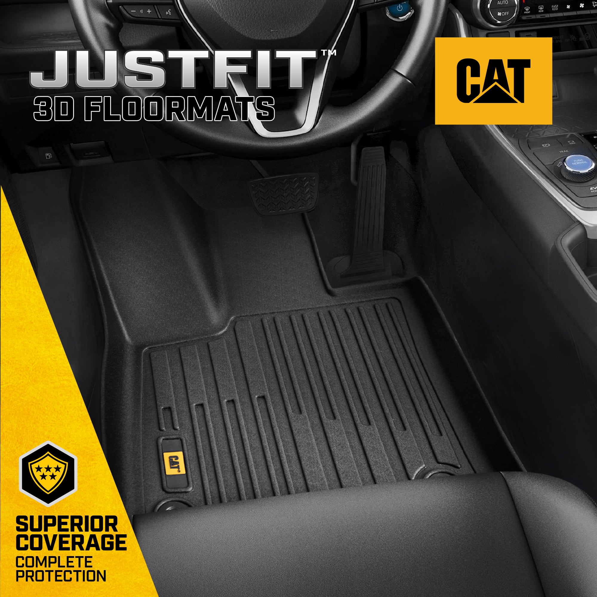 CAT® JustFit™ 3D Custom Fit Floor Mats for Toyota RAV4 2019 2020 2021 2022 2023 2024 - Heavy Duty Floor Liner Protection Laser Measured, Toyota RAV4 Accessories, Car Liner