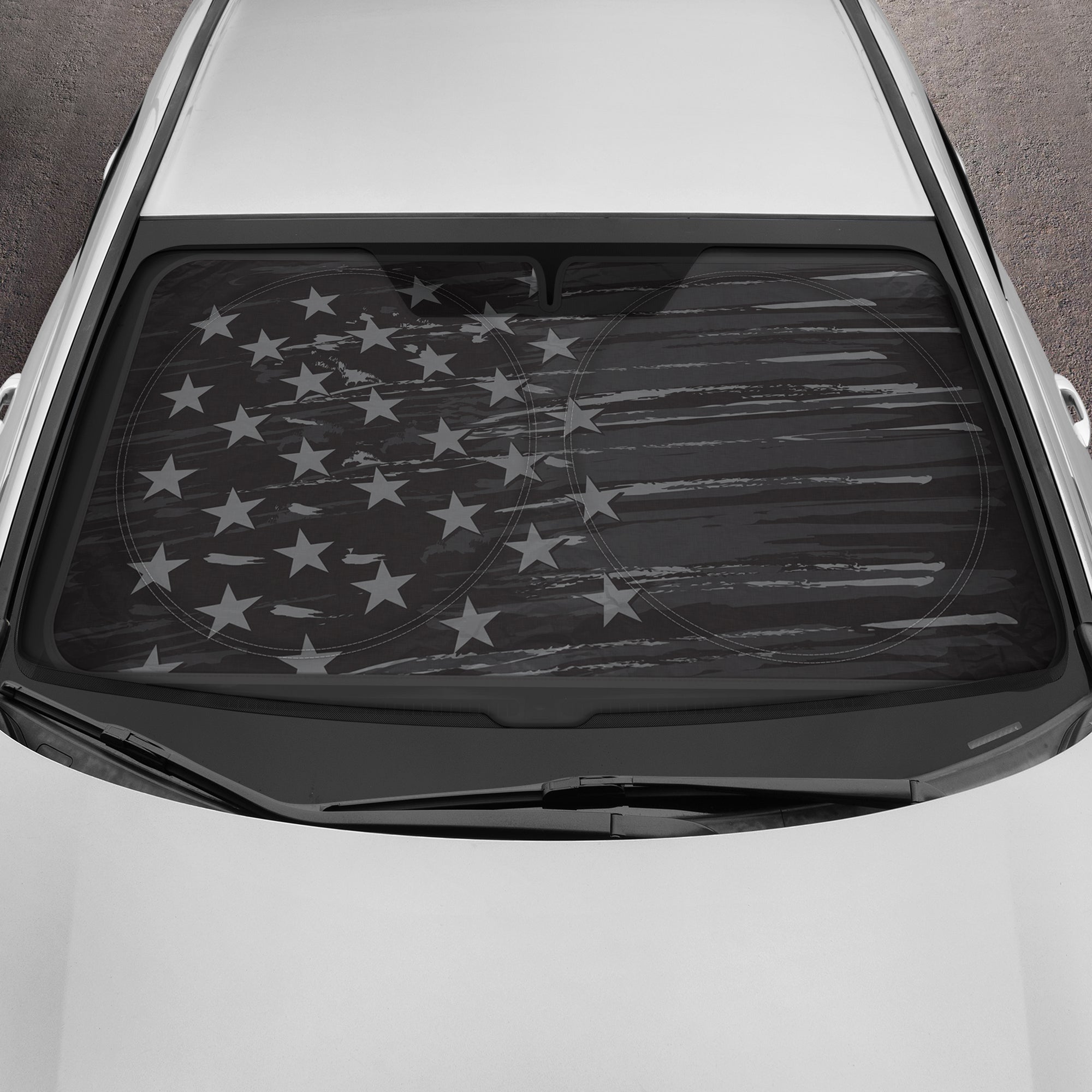 MotorTrend Vintage Black US Flag Front Windshield Sunshade (Large 69" x 35")