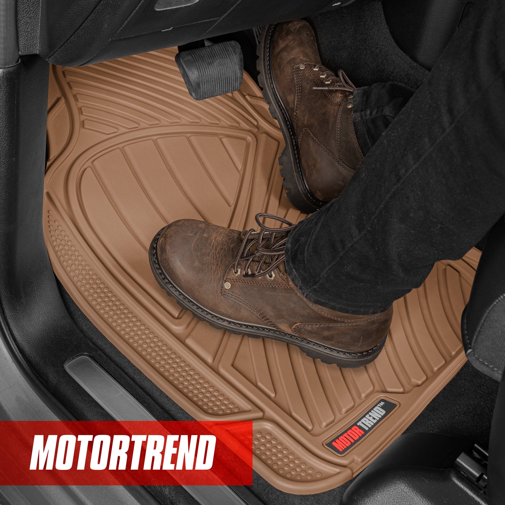 MotorTrend 3-Piece FlexTough Performance Deep Channel Front Floor Mats and Rear Floor Mat - Heavy Duty, All Weather, Trim to Fit