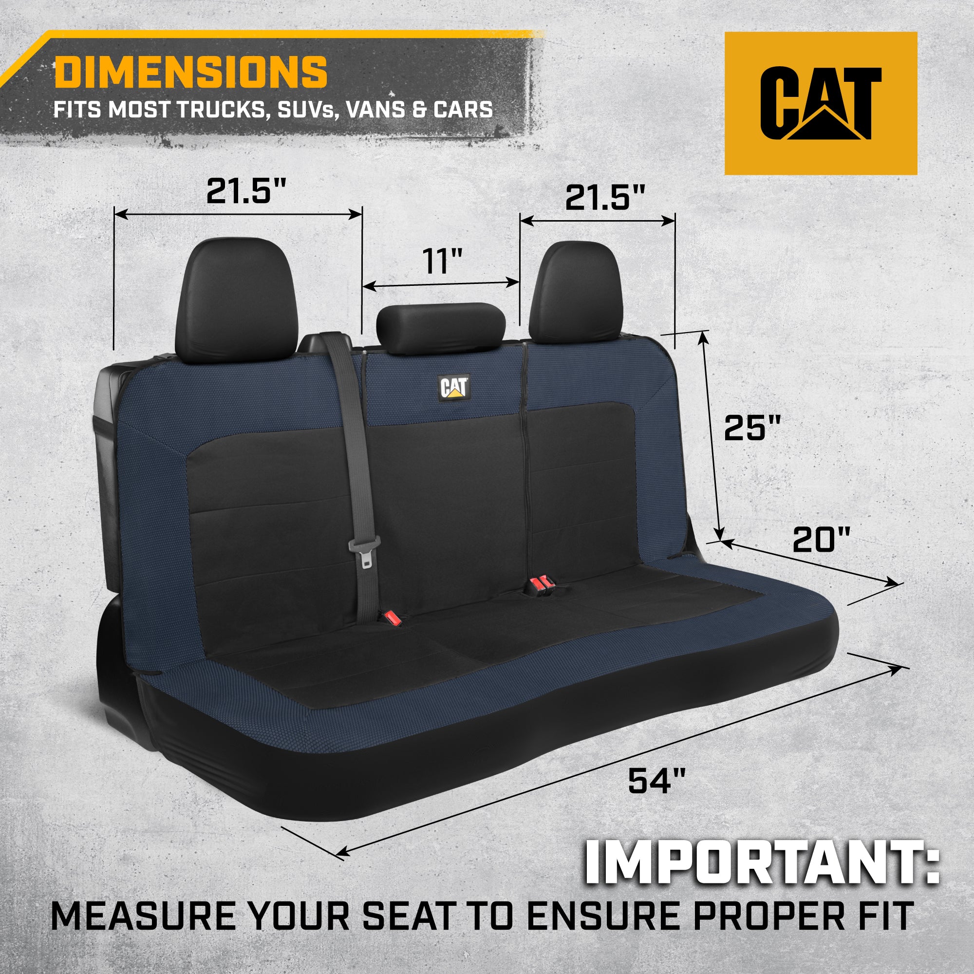 Cat Flexfit Blue & Black Rear Seat Cover for Car – Durable Canvas & Mesh Design 60/40 Split Bench Protector for Cars, Trucks & SUVs – Back Seat Cover for Rear Bench – Interior Car Accessory