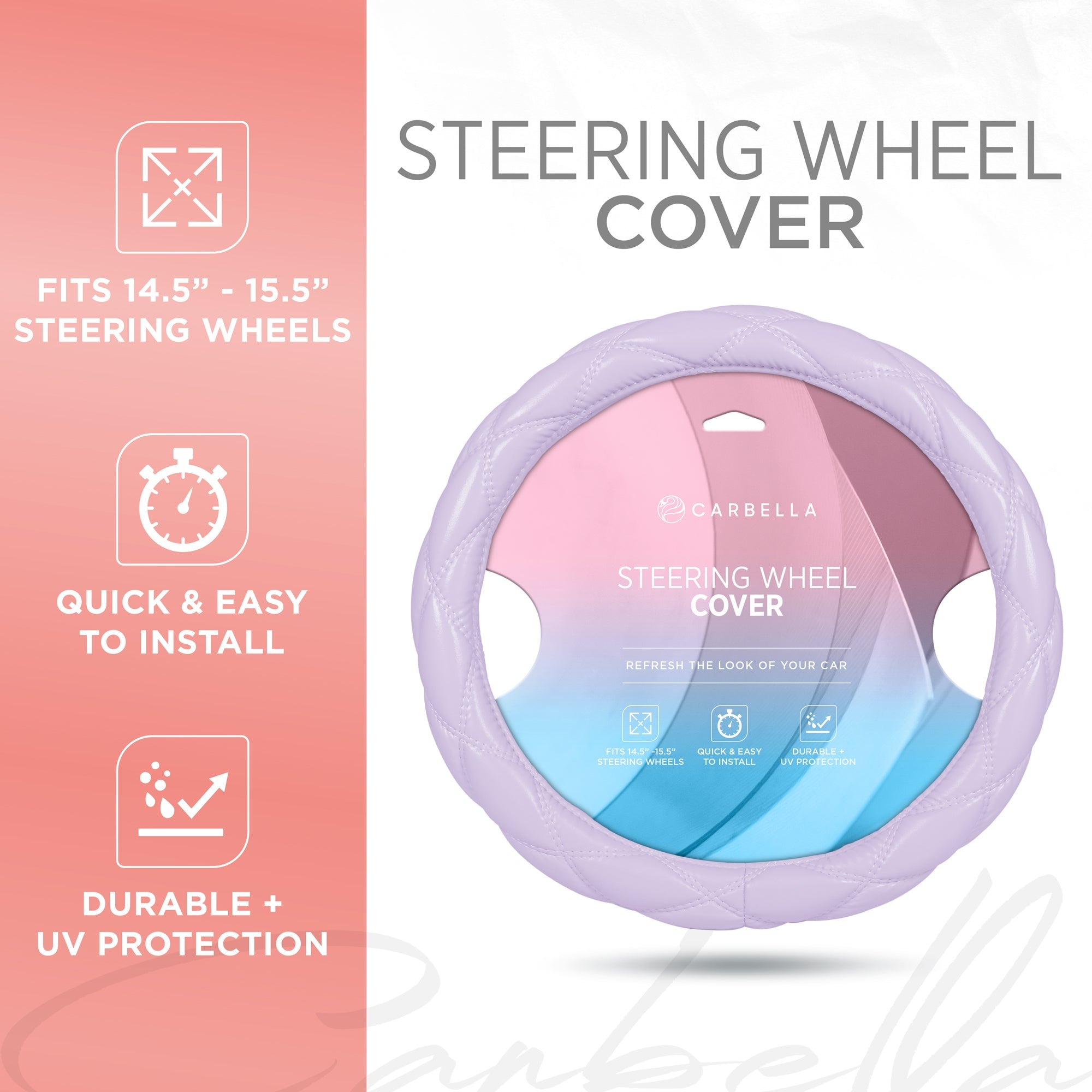 Carbella Purple Stitched Leatherette Steering Wheel Cover (Fits 14.5" - 15.5")