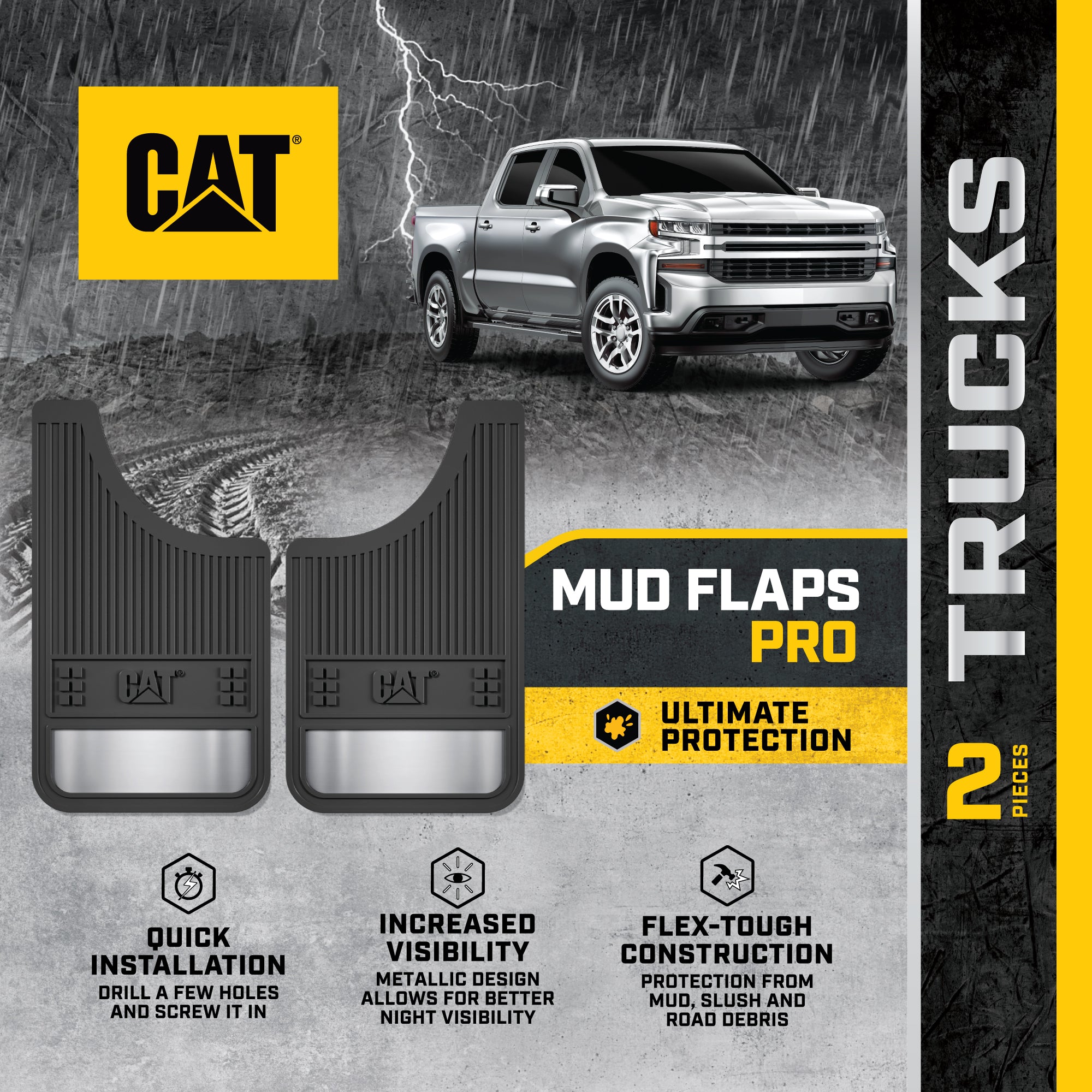 CAT 2-Pack Ultra Tough Rubber Mud Flaps Splash Guards with Reflectors