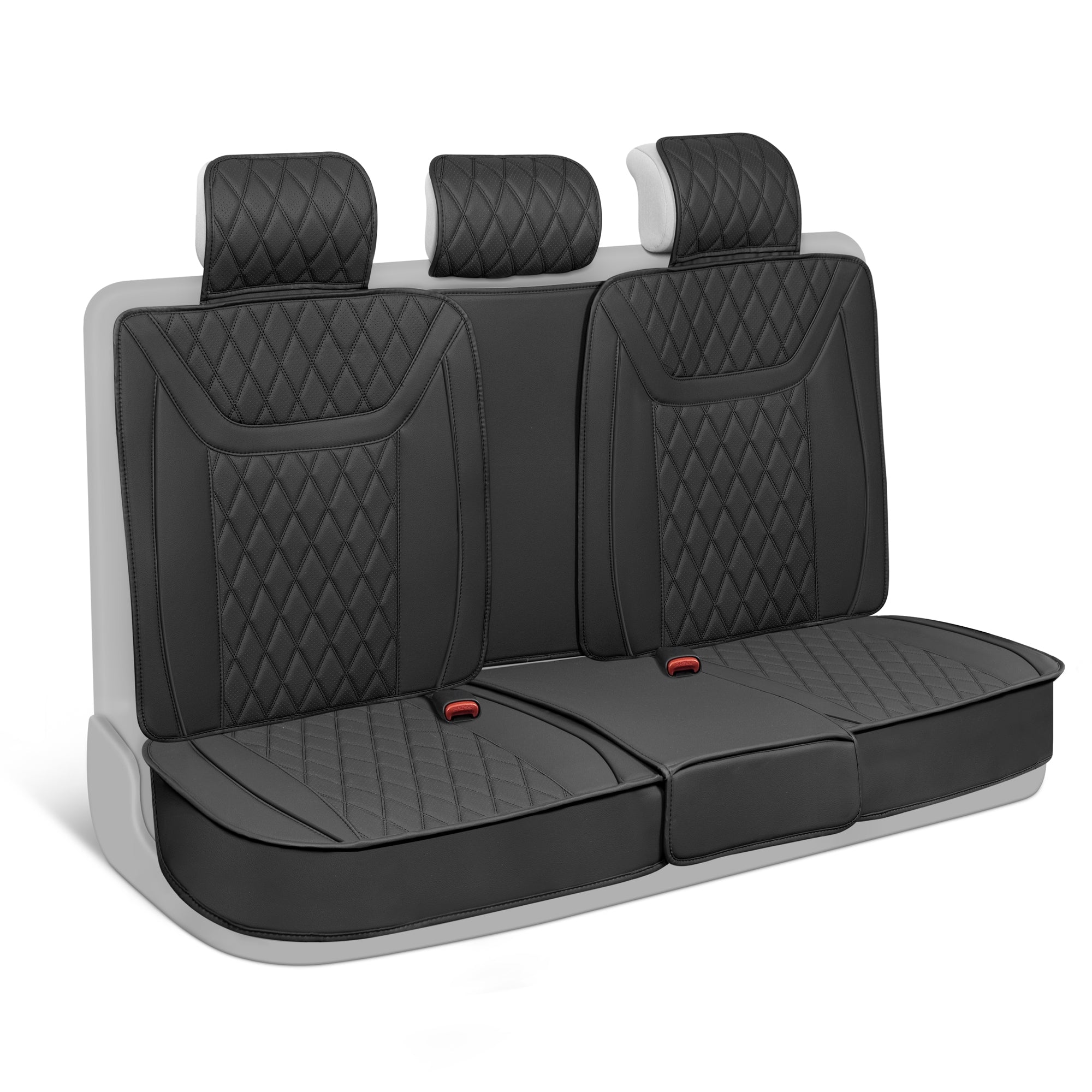 MotorBox Rear Car Seat Cover – Ranch Leatherette Faux Leather Black Bench Seat Cover for Auto – Diamond Stitched Cushioned Seat Protectors for Automotive Accessories, Trucks, SUV, Car – Backseat Cover - Black