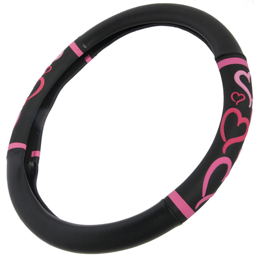 BDK Pink Hearts Steering Wheel Covers (Fits 14.5" - 15.5")