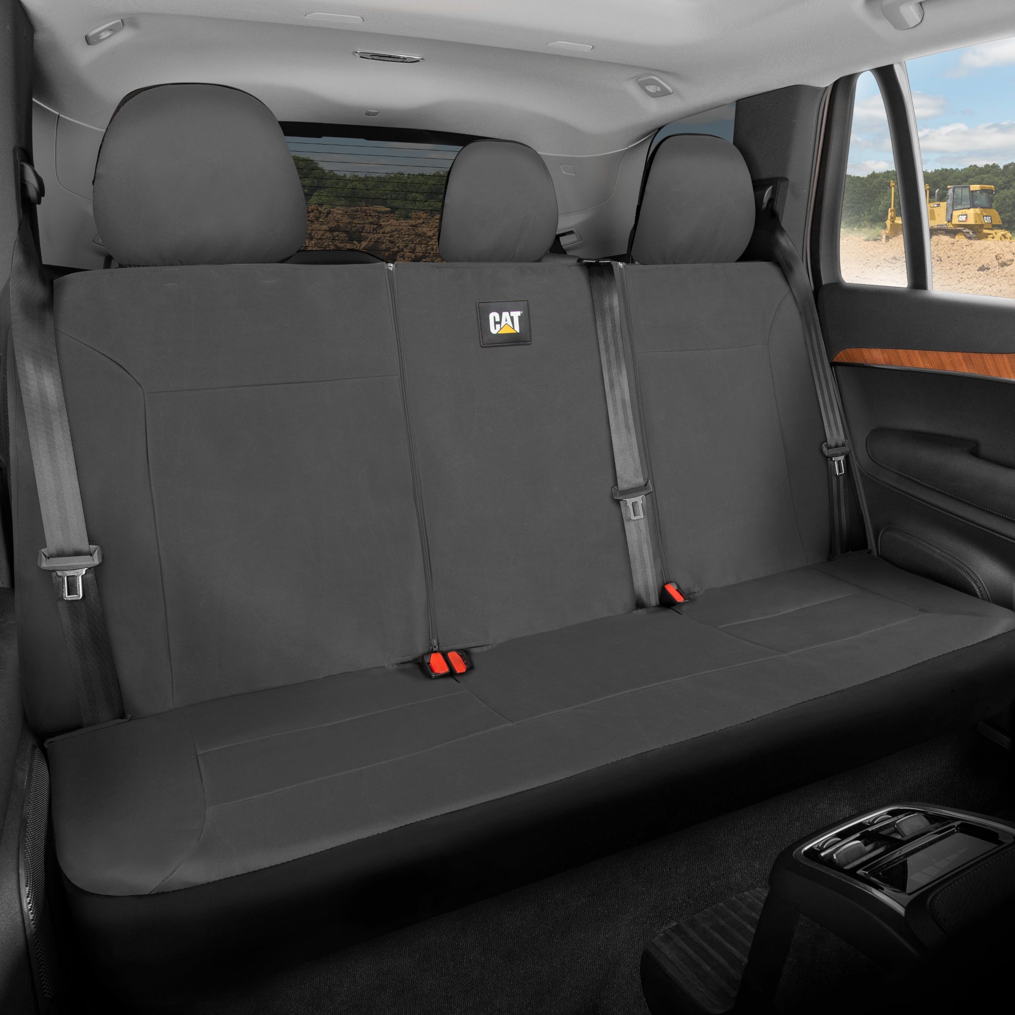 CAT Gray Rear Seat Cover for Trucks, Cars & SUVs – Heavy-Duty Oxford Canvas – 60/40 Split Bench Protector – Durable Back Seat Cover for Work Trucks, Pets, Travel – Car & Truck Interior Accessory