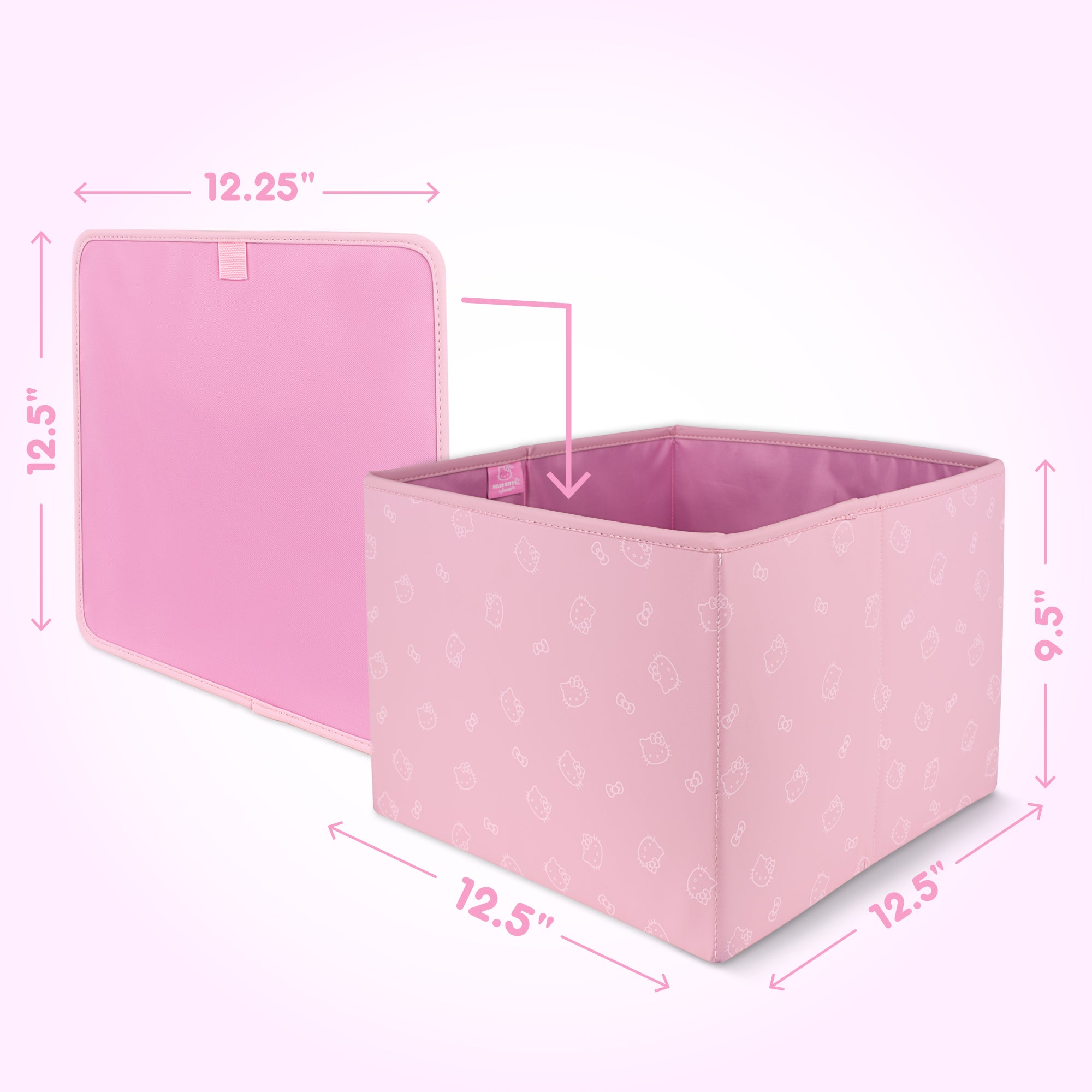 Sanrio Hello Kitty Car Trunk Organizer and Storage Bin - Collapsible Simple Compartment Convenient Heavy Duty, Fold Up for Easy Storage Box, Automotive Seat Cargo Groceries Tools - 12.5L x 12.5W x 9H