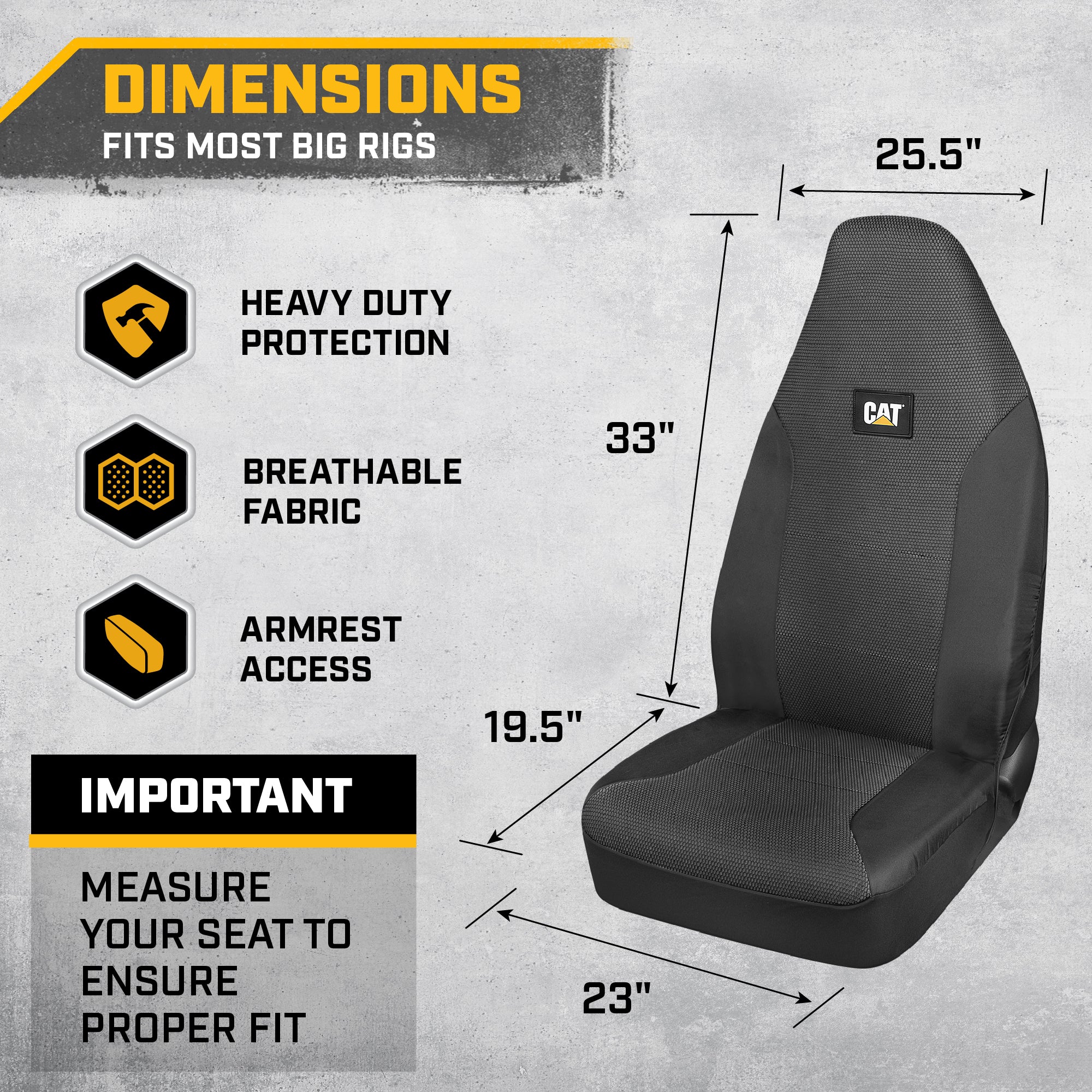 CAT™ Semi Truck Seat Covers – Heavy Duty Interior Accessories for Big Rigs, 18 Wheelers, & Semis – Breathable Mesh Universal Fit Truck Accessories for Semi Trucks – Best Accessories for Long Haul Truckers