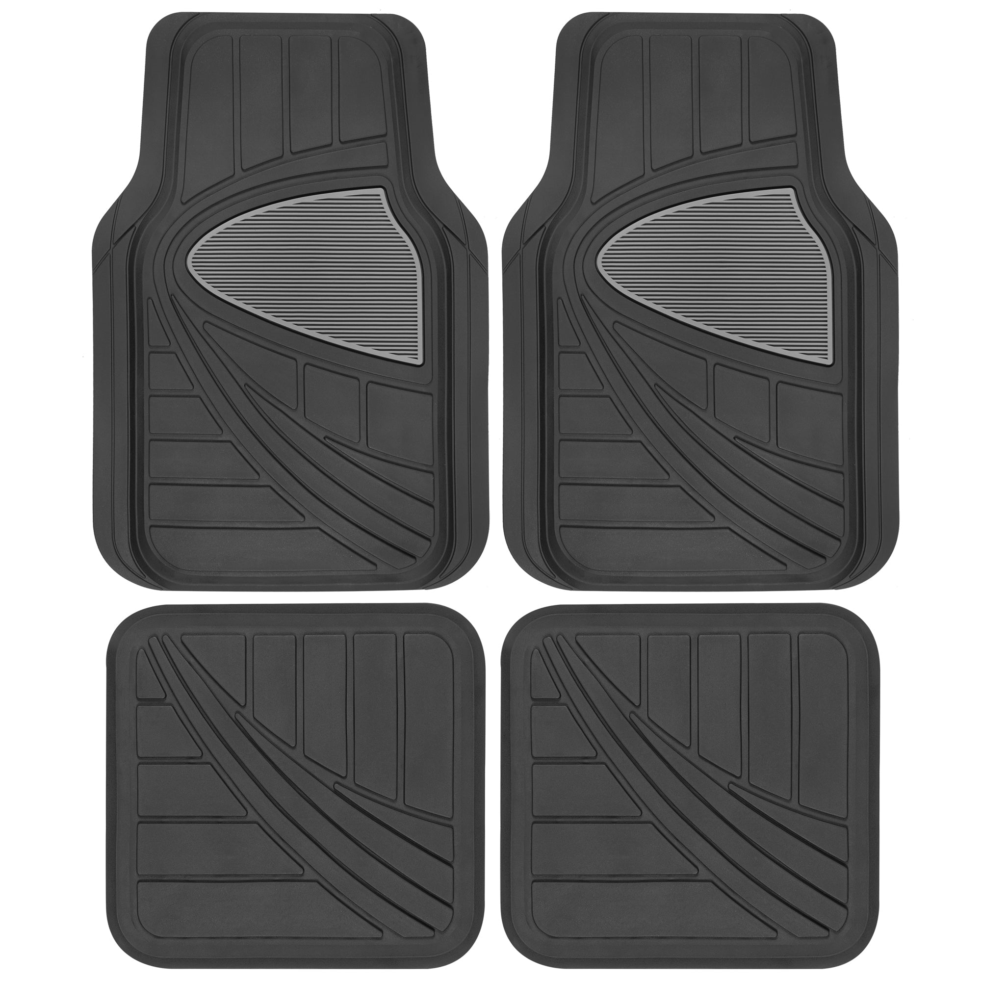 MotorTrend 4-Piece Two-Tone Non-Slip Heel Pad Front Floor Mats and Rear Floor Mats - Heavy Duty, All Weather, Trim to Fit