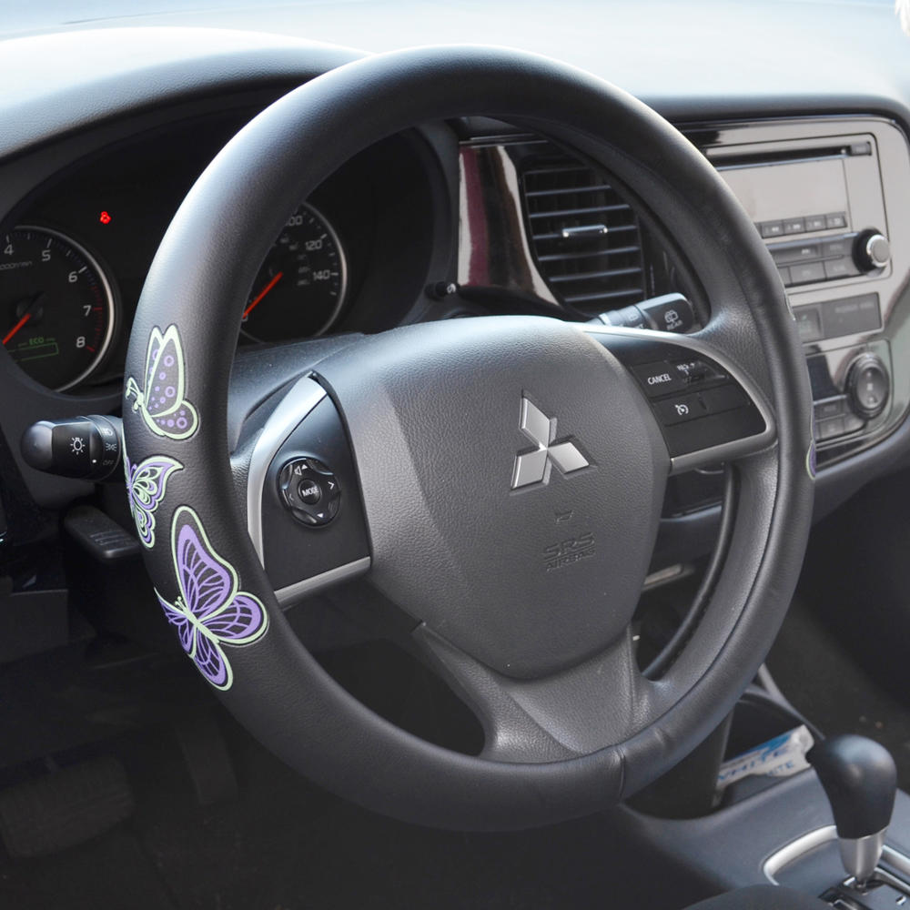 BDK GripGrab Comfort Grip Purple/Green Butterflies Steering Wheel Cover (Fits 14.5" 15.5")