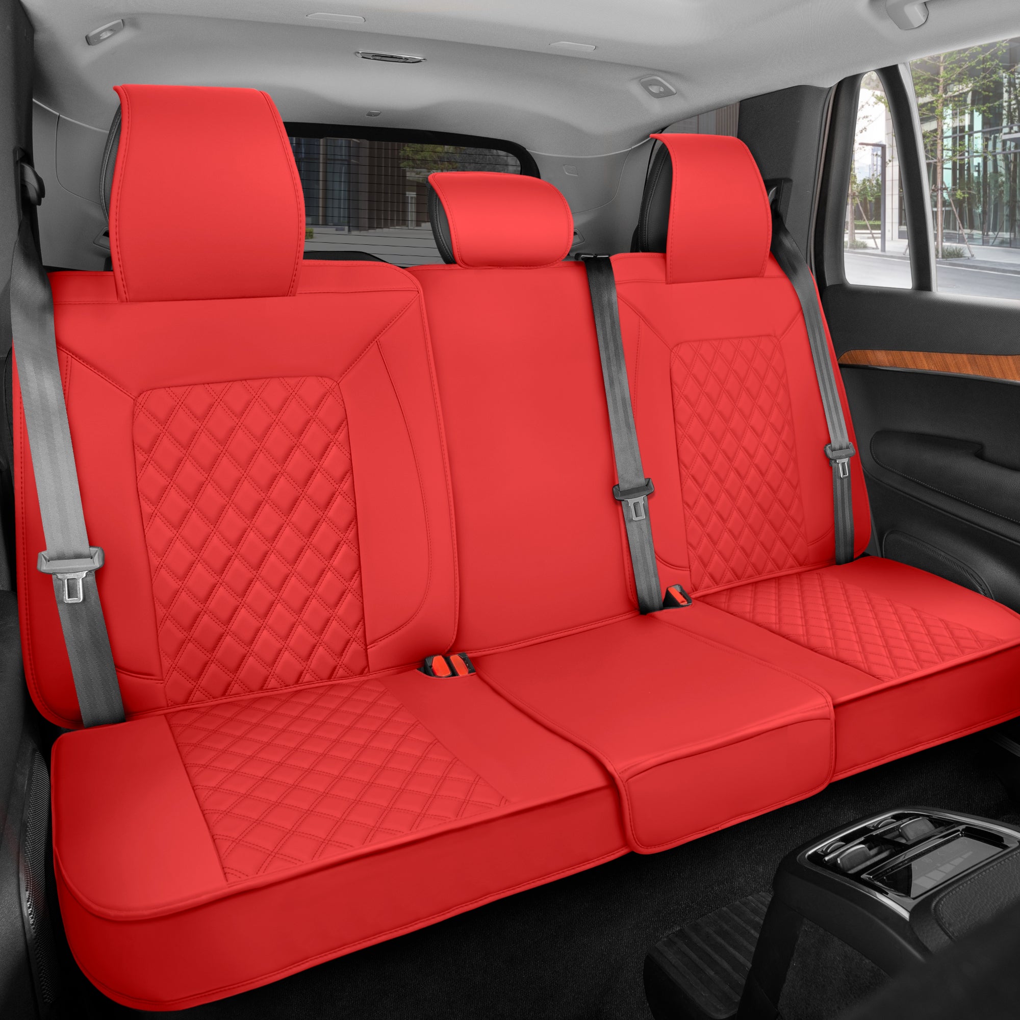 MotorBox Premium Napa Leather Rear Seat Cover – Semi Universal Fit for Most Cars, Truck & SUV – Red Back Seat Protector – Anti-Slip, Durable Bench Cover – Easy Install, Luxury Car Interior Upgrade