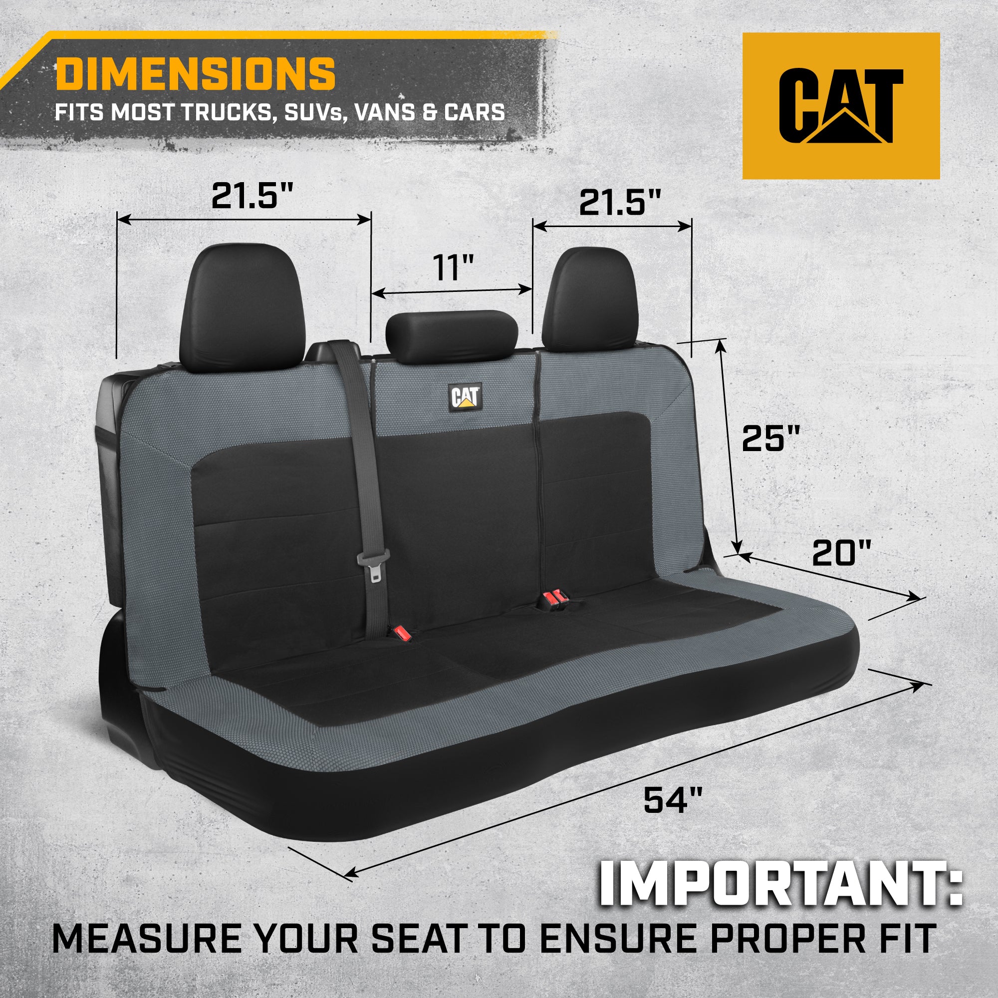 Cat Flexfit Charcoal & Black Rear Seat Cover for Car – Durable Canvas & Mesh Design 60/40 Split Bench Protector for Cars, Trucks & SUVs – Back Seat Cover for Rear Bench – Interior Car Accessory