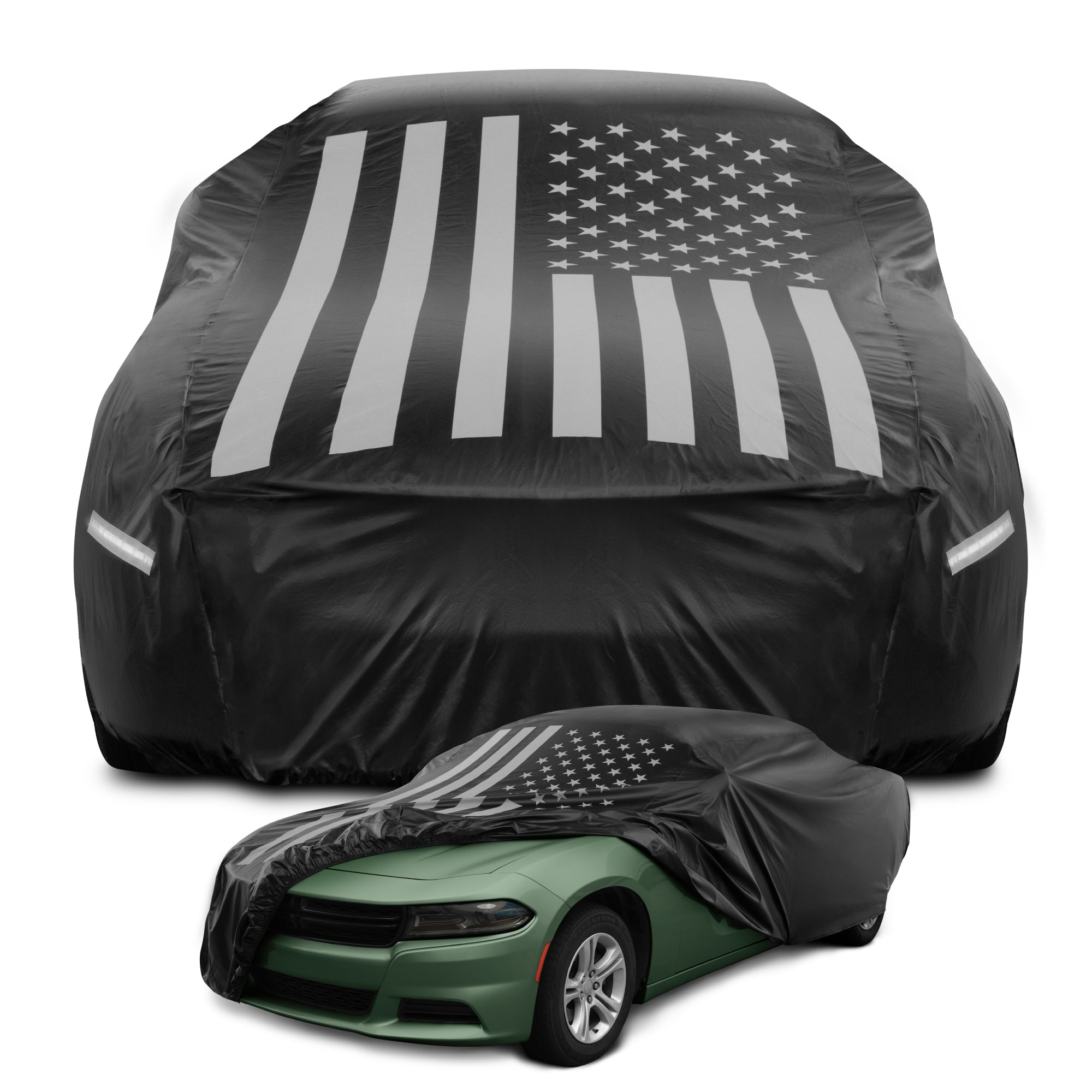 Motor Trend Black Flag Waterproof Car Cover – All Weather Outdoor Protection, UV Resistant, Windproof, Scratchproof - Semi-Universal Fit Sedan Full Car Cover for Sun Rain Snow (Fits 191”- 210” Length)