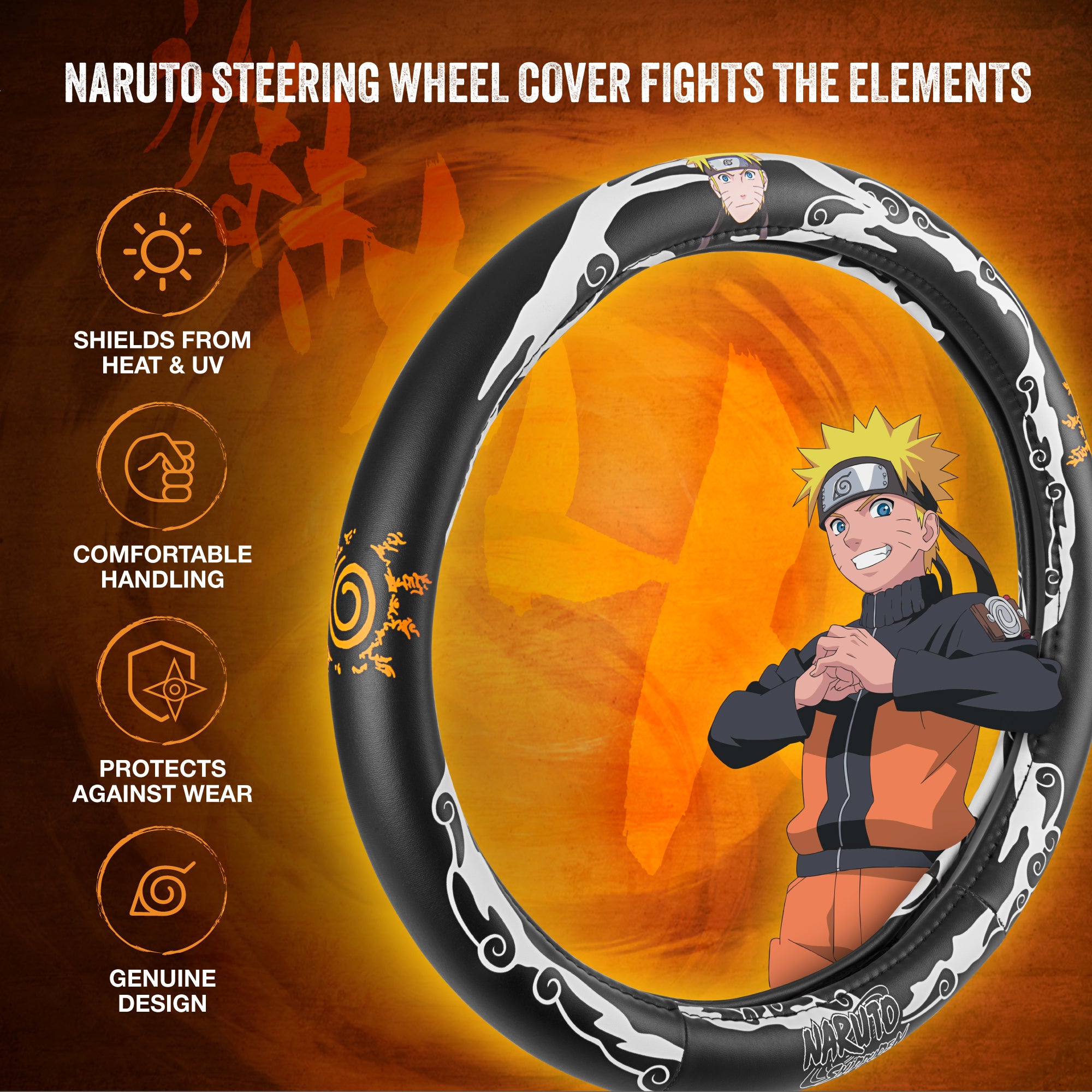 Naruto Shippuden Car Steering Wheel Cover, 15 Inch Anime Steering Wheel Cover, Cushioned Soft Comfortable Cover Anime Car Accessories for Men Women, Kirigakure