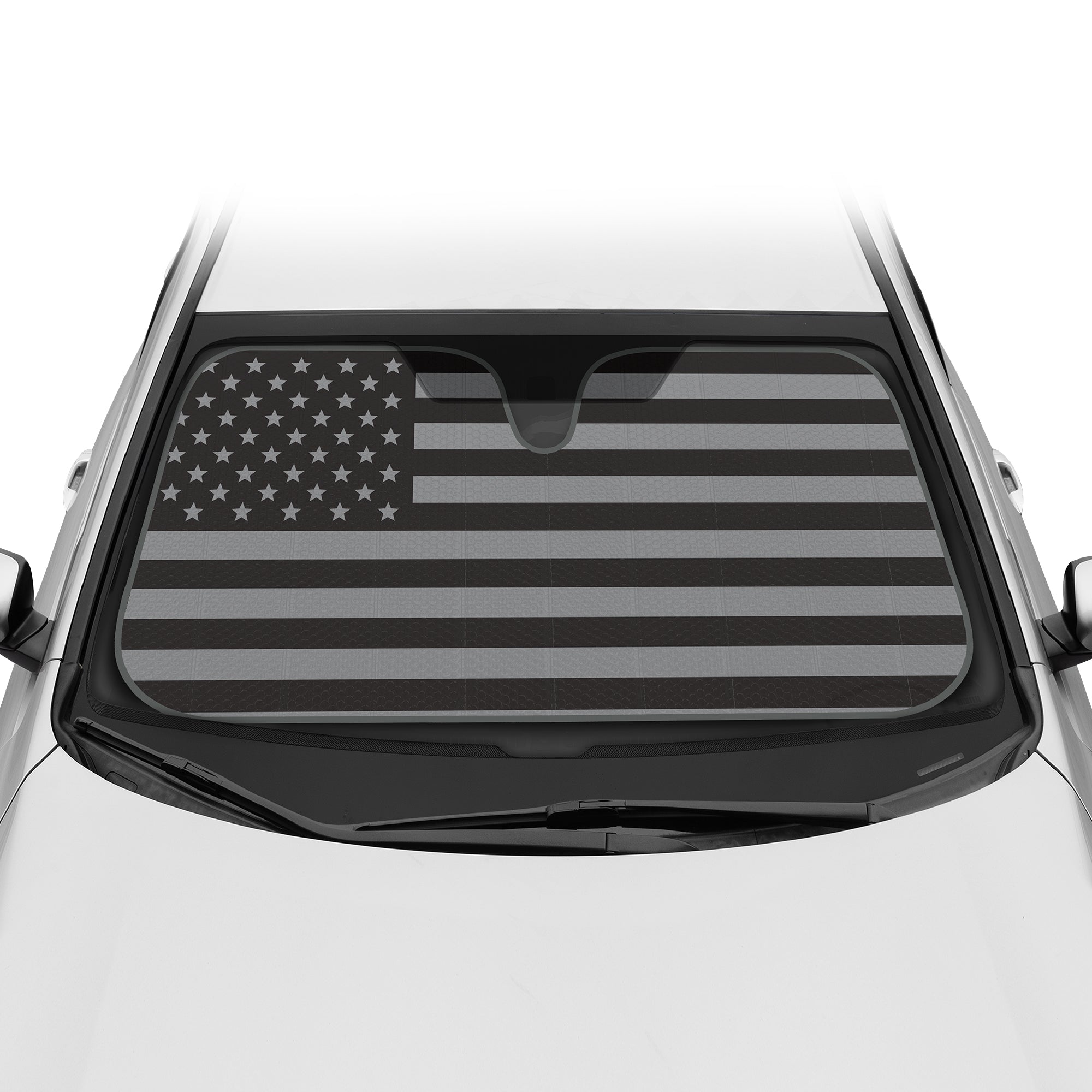 BDK Black USA Flag Front Windshield Sunshade (58" x 27")