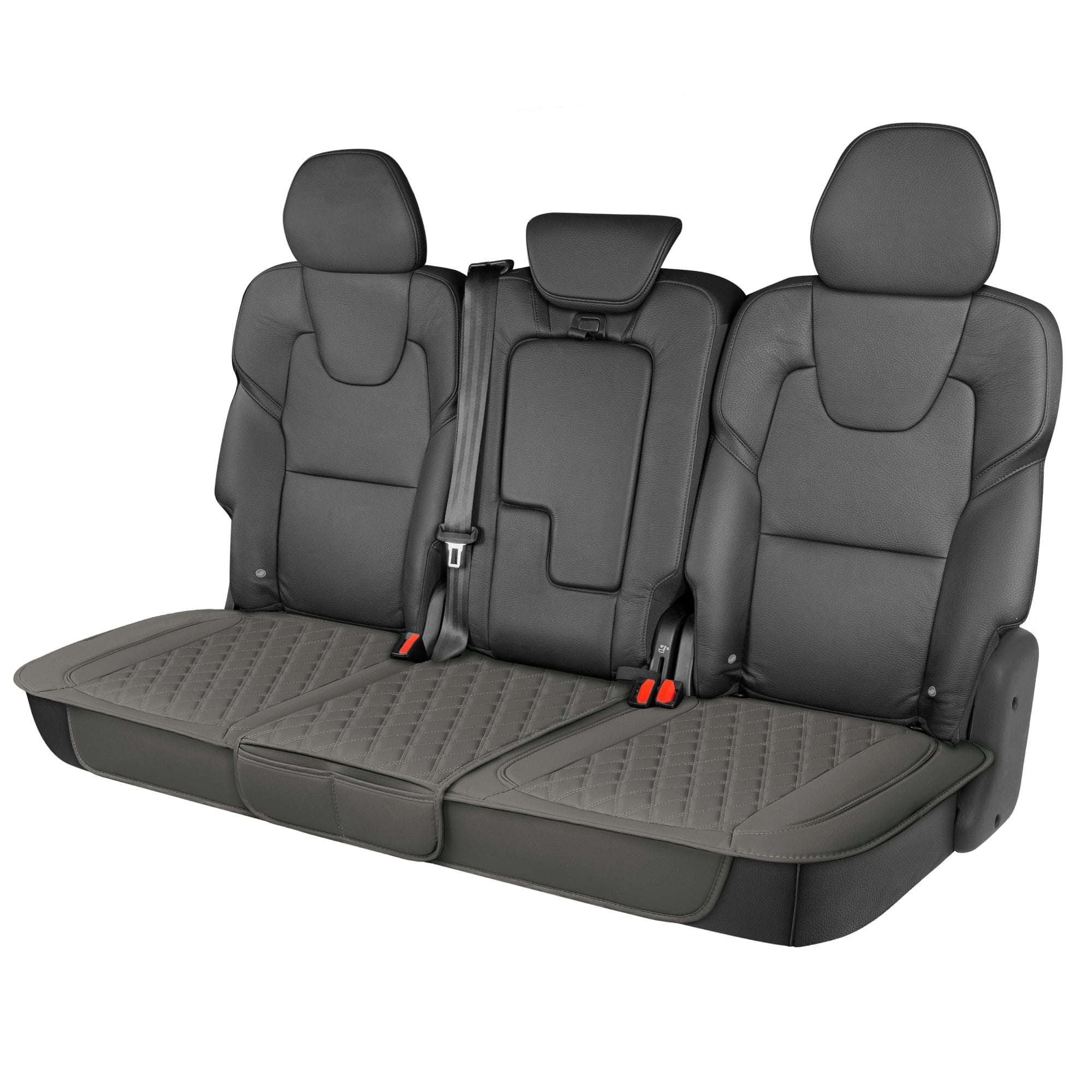 MotorTrend 3-Piece Diamond Stitched Padded Rear Seat Covers with Storage Pockets - Gray