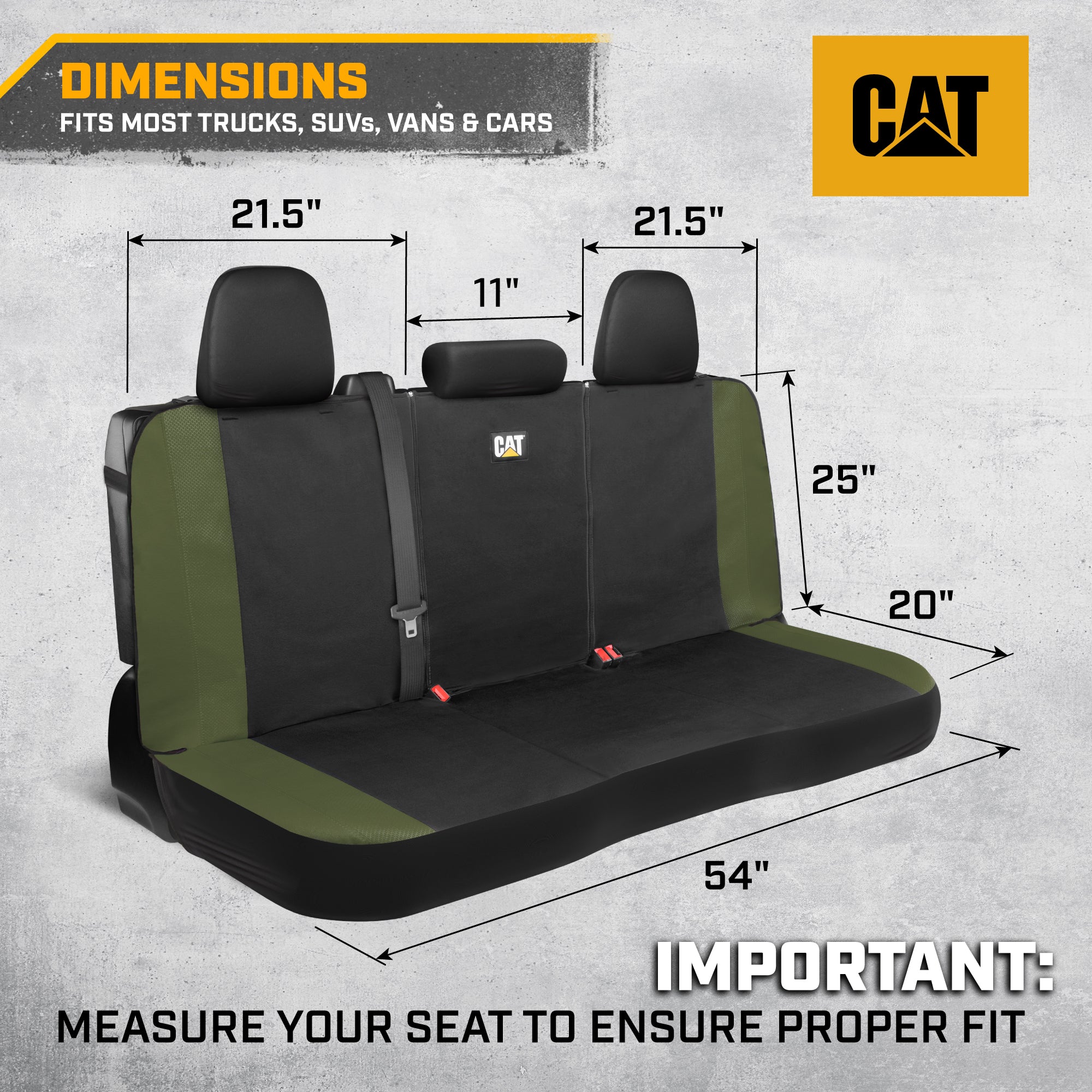 Cat Flexfit Green Rear Seat Cover for Car – Durable Canvas & Mesh Design 60/40 Split Bench Protector for Cars, Trucks & SUVs – Back Seat Cover for Rear Bench – Interior Car Accessory