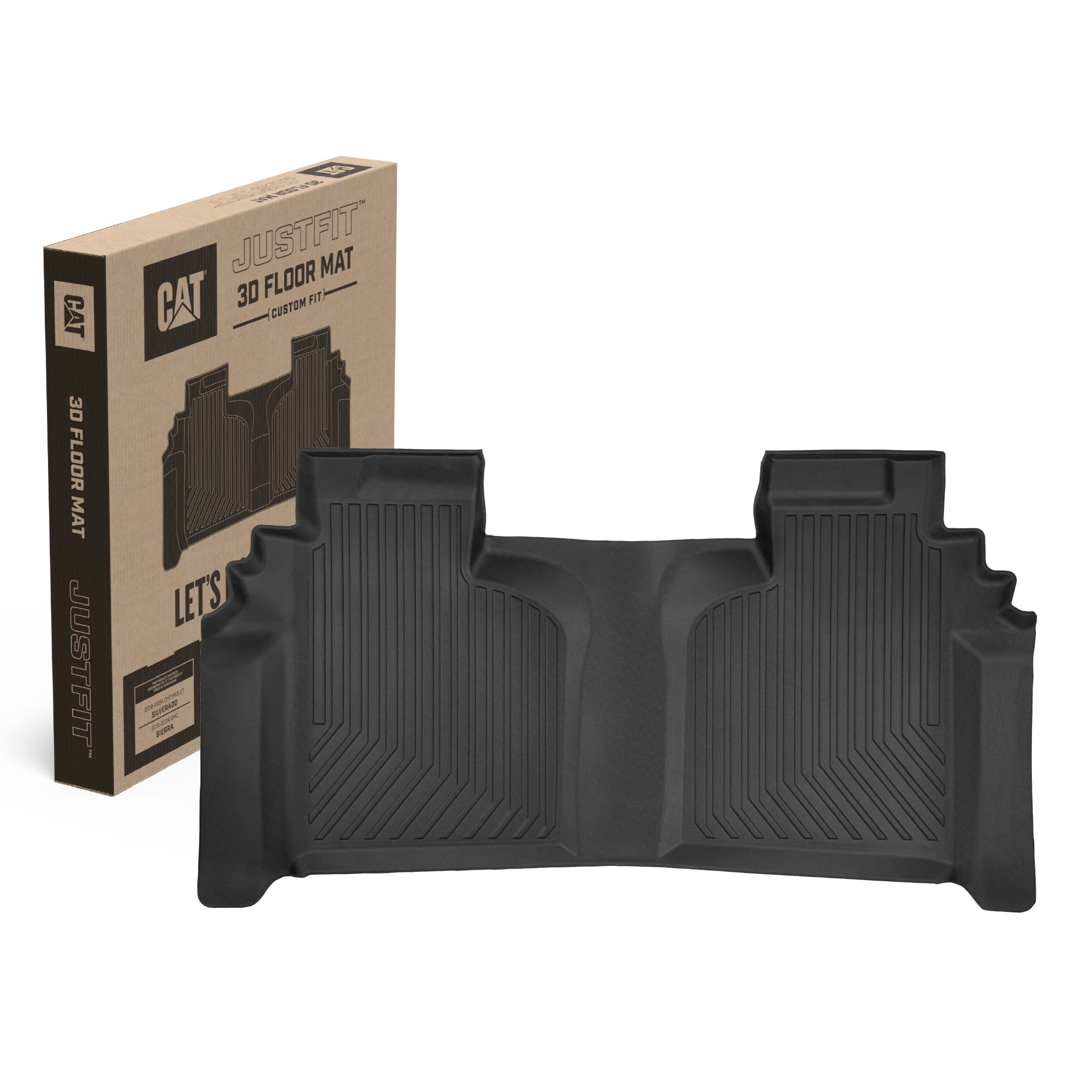 CAT® JustFit™ 3D Custom Fit Floor Mats for Fits for 2019-2025 Chevrolet Silverado 1500/GMC Sierra 1500 & 2020-2024 Chevy Silverado/GMC Sierra 2500HD/3500HD Crew Cab Heavy Duty Floor Liner Protection Laser Measured, Rear