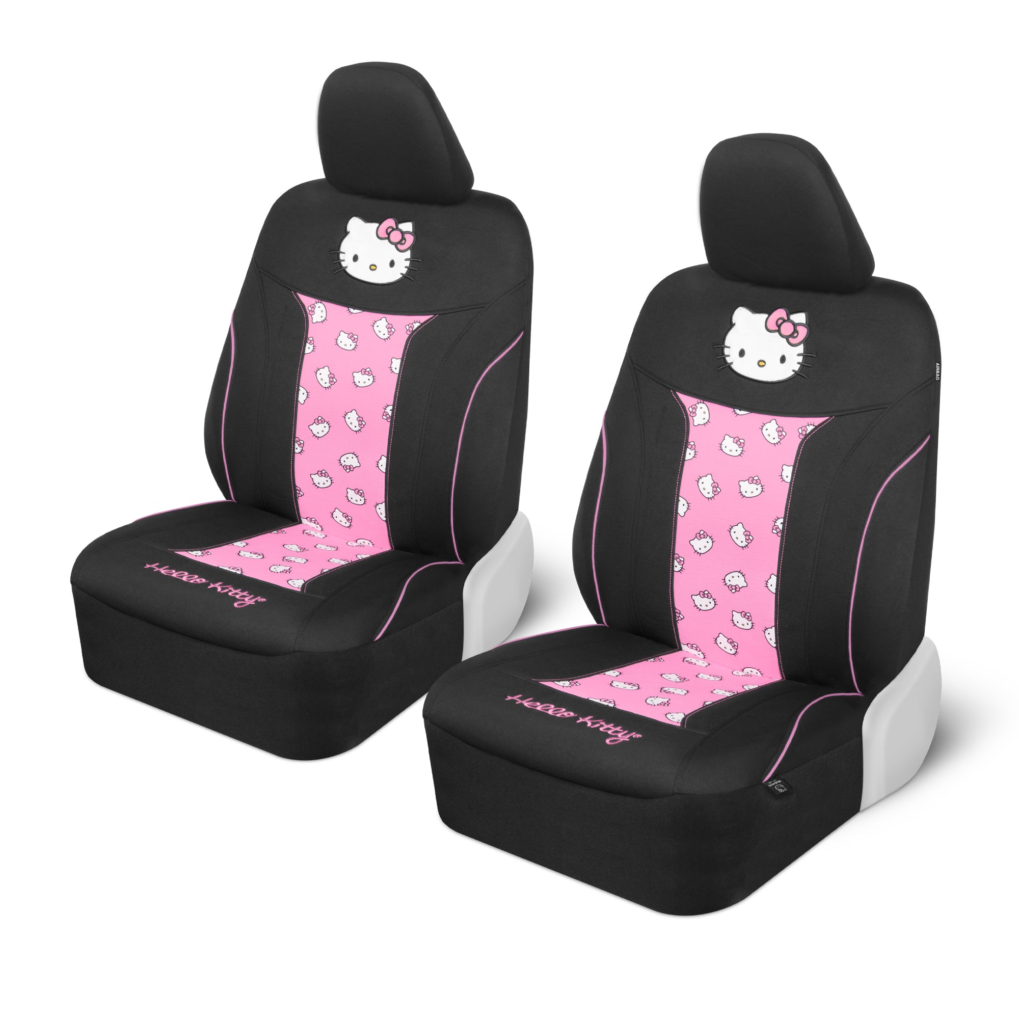 Hello Kitty Car Seat Covers - Cute and Durable Pink Front Seat Covers, Adorable Hello Kitty Design, Comfortable and Long-Lasting Polyester, Car Accessories Gift Hello Kitty Accessories 2pc Black/Pink