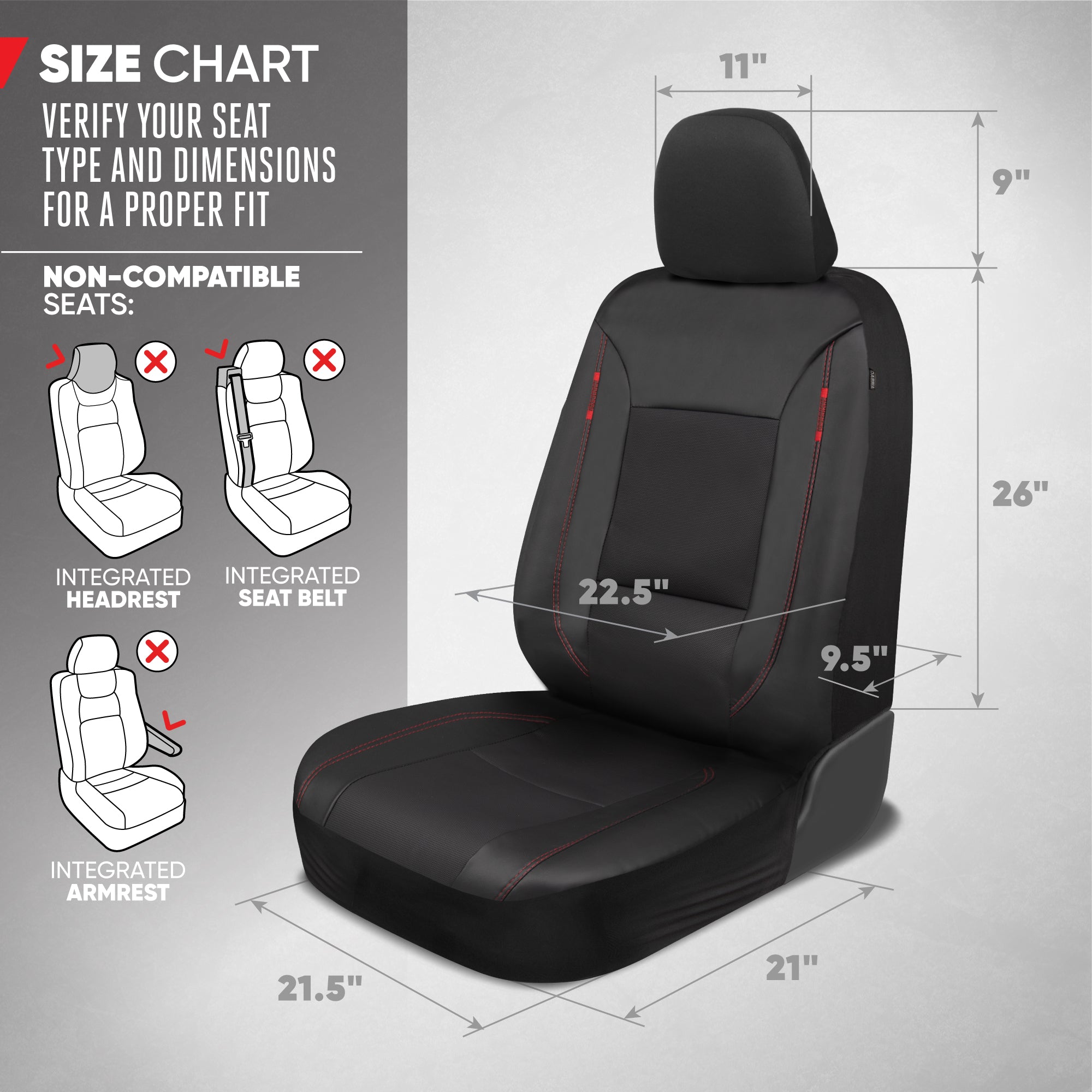 Motor Trend Hex Leatherette Seat Covers – Universal Fit Front Seat Protector for Cars, Trucks, SUVs – Premium Interior Protection, Easy to Install Automotive Upgrade, Black & Red Car Seat Cover