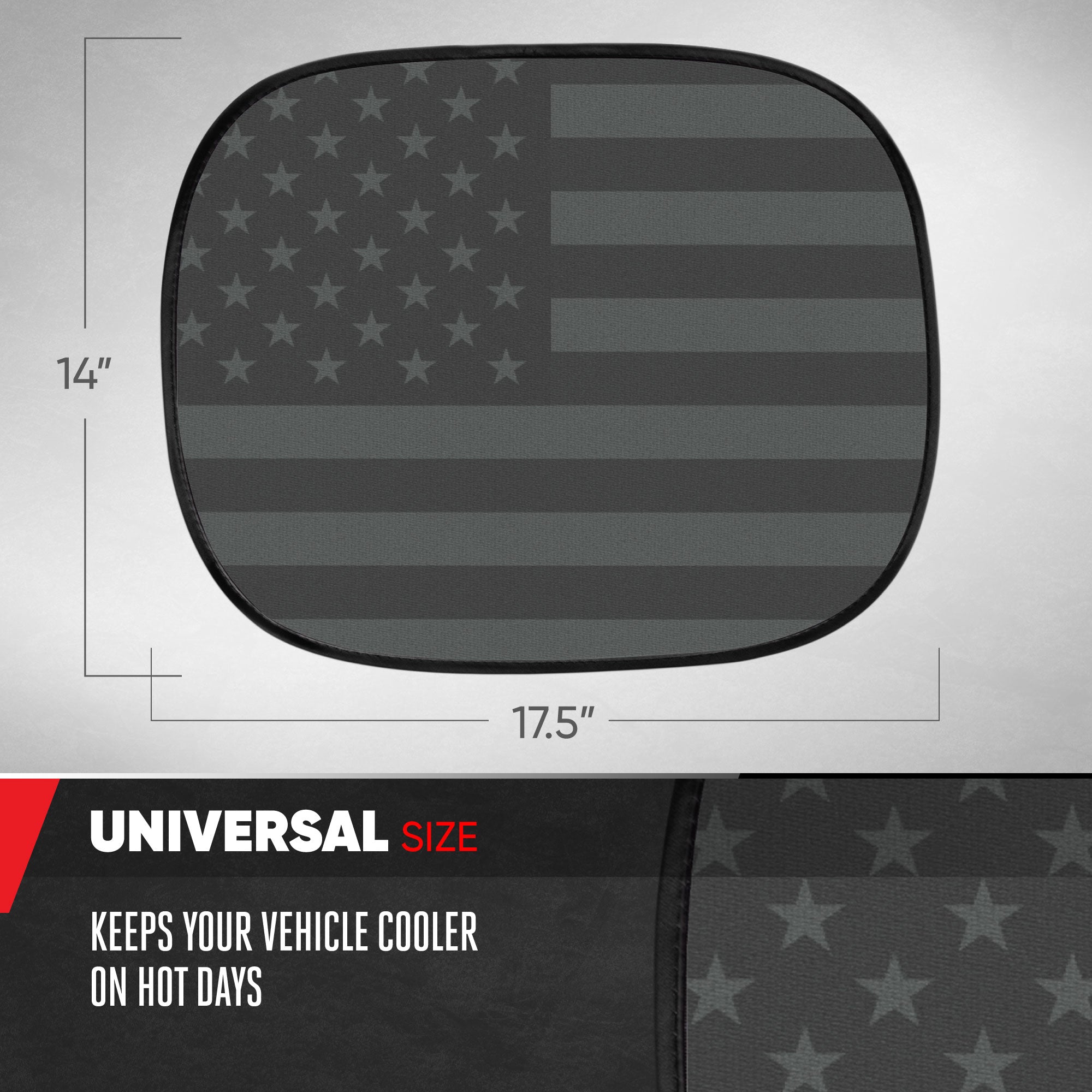 MotorTrend 2-Pack EasyCling American Black US Flag Window Sunshades (18" x 14")