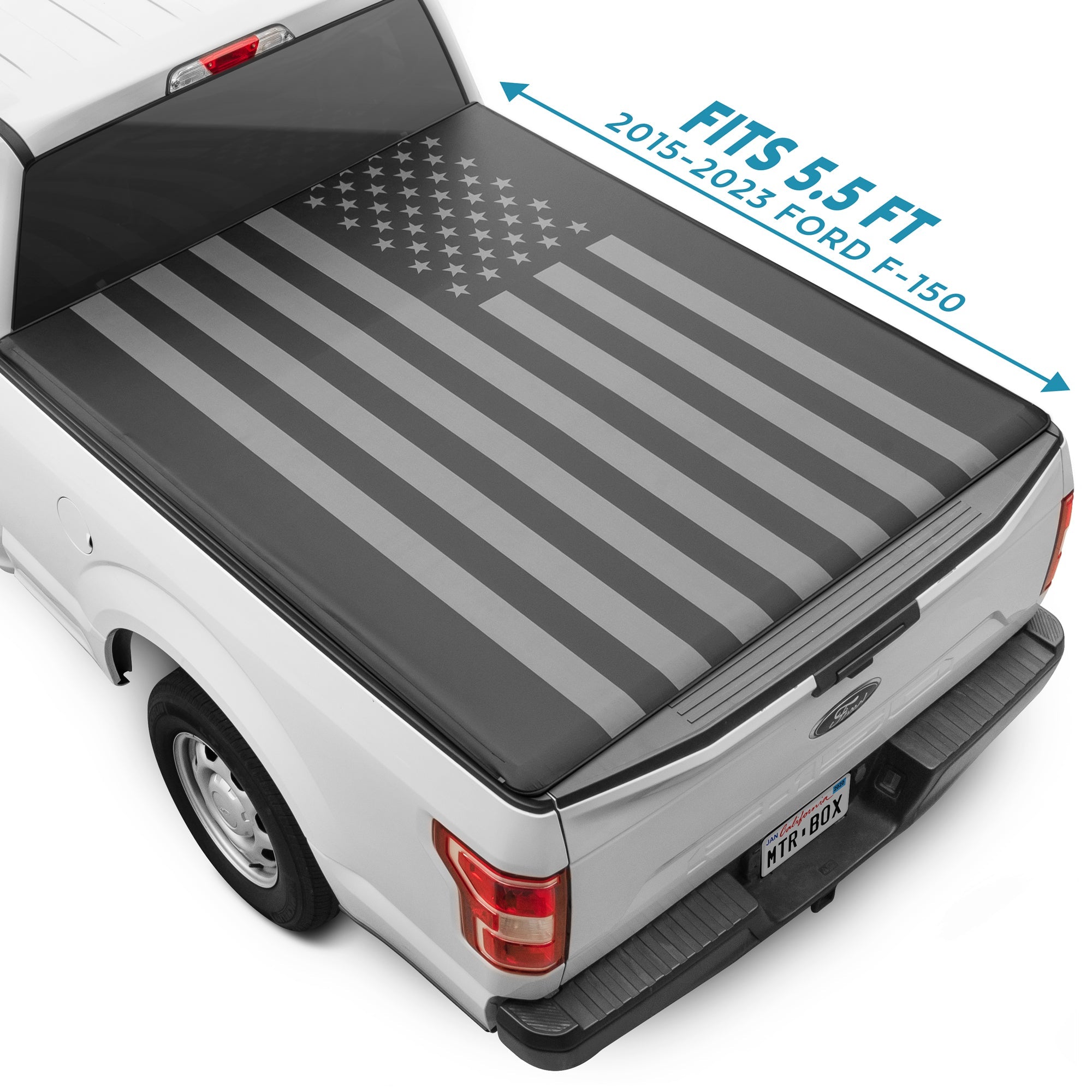 MotorBox Soft Roll-Up Truck Tonneau Cover for 1999-2016 or 2017-2024 Ford F-250 Super Duty/F-350 with 6.75 ft Bed Length, All-Weather Retractable Truck Bed Cover with Black Flag Graphic