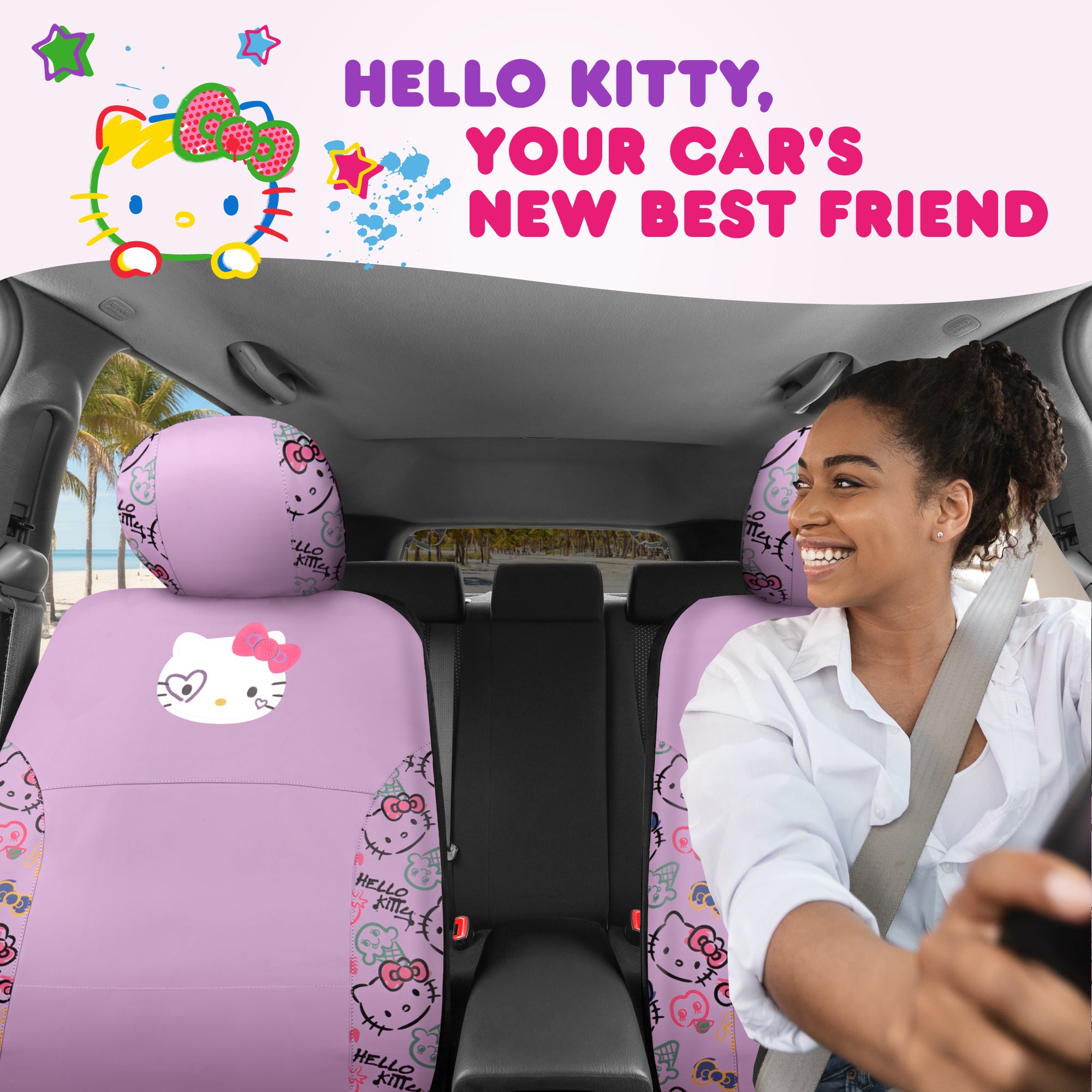 Hello Kitty Car Seat Covers - Cute Purple Seat Covers, Car Accessories Gift Hello Kitty Accessories 2pc Lavender Car Seat Covers