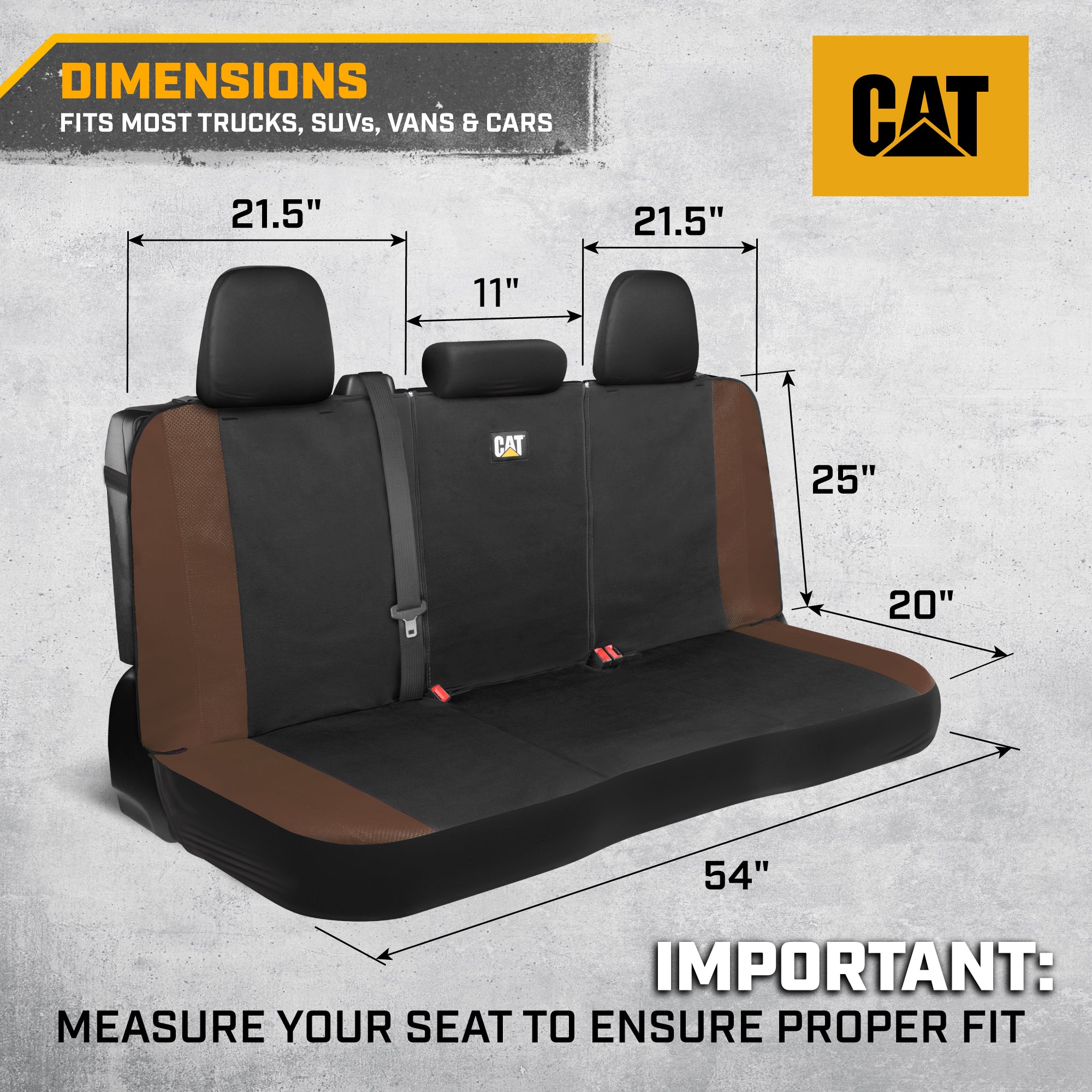 Cat Flexfit Brown Rear Seat Cover for Car – Durable Canvas & Mesh Design 60/40 Split Bench Protector for Cars, Trucks & SUVs – Back Seat Cover for Rear Bench – Interior Car Accessory
