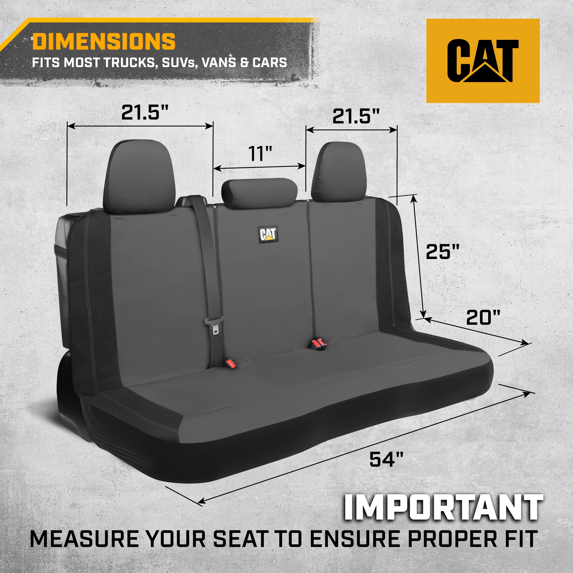CAT PU Leather Rear Bench Seat Cover – Gray, 60/40 Split Fit for Cars, Trucks, SUVs – Waterproof, Scratch-Resistant, Semi-Universal Fit Rear Seat Protector for Most Auto Interior – Easy Install