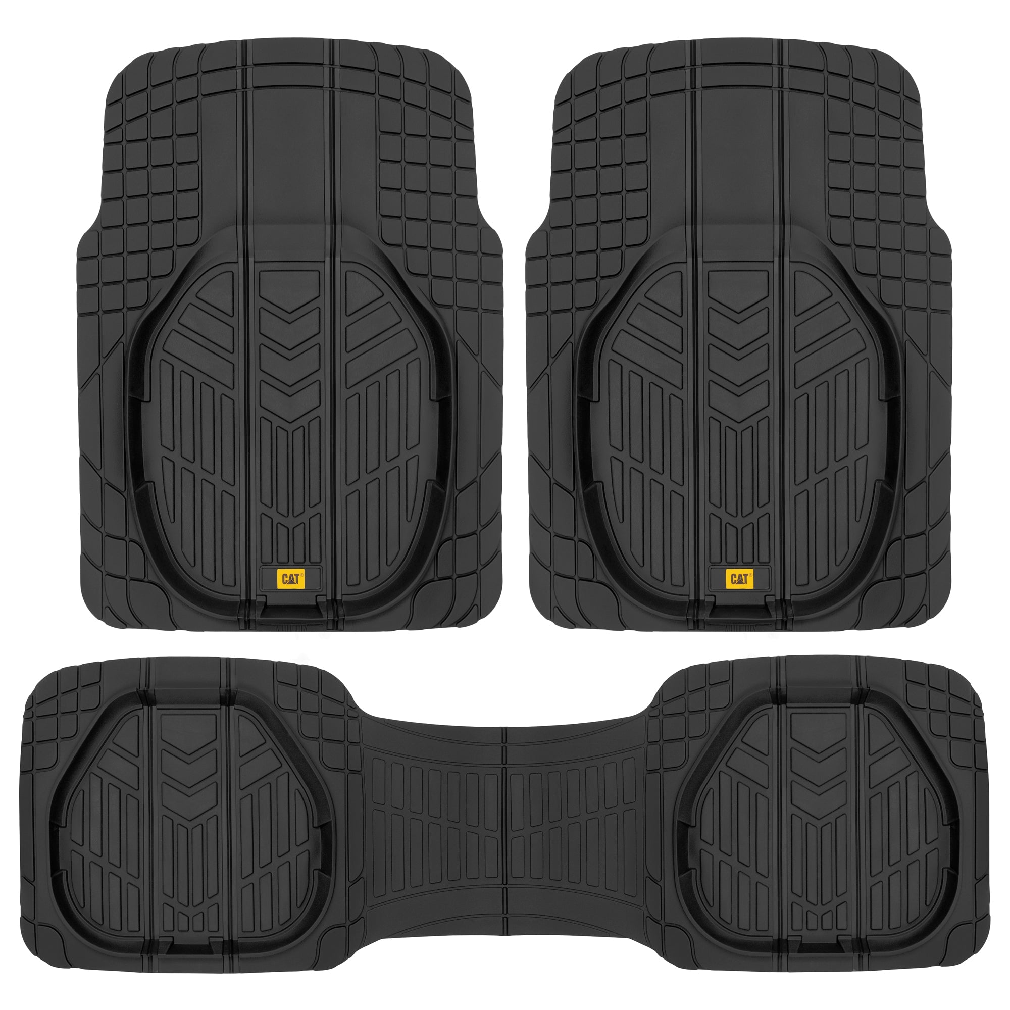 CAT 3-Piece Deep Dish Reservoir Front Floor Mats and Rear Floor Mats - Heavy Duty, All Weather, Trim to Fit